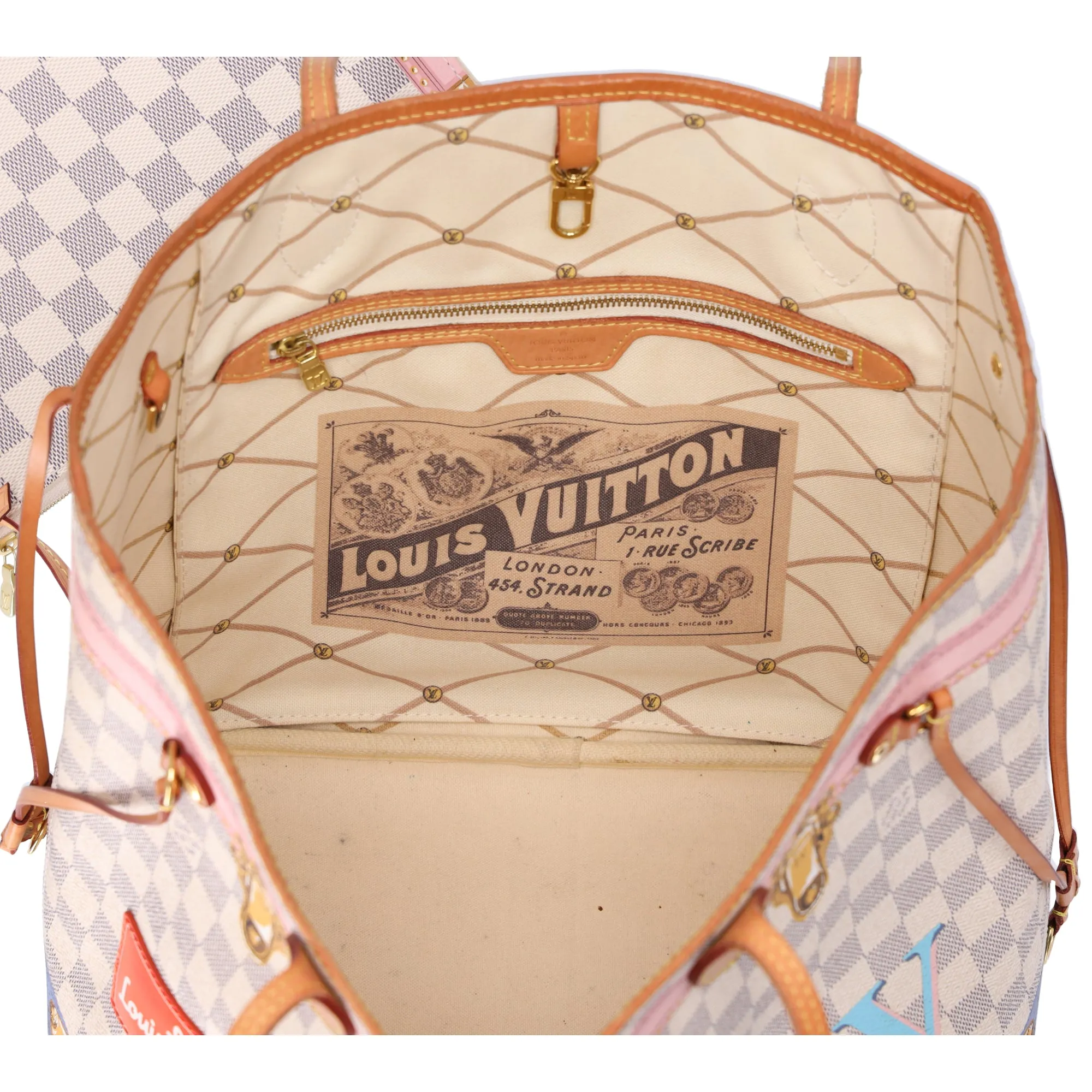 Louis Vuitton Neverfull MM Summer Trunk Damier Azur Tote Bag N41065 + Pouch sold by Gaby's Bags product image thumbnail 2