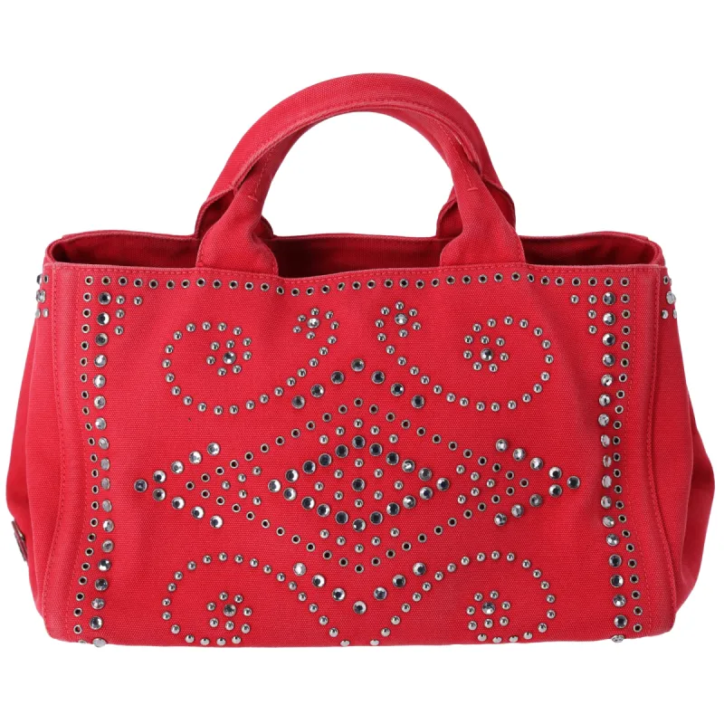 PRADA Canapa Tote Bag BN2642 Red Canvas Red Stones made by Prada