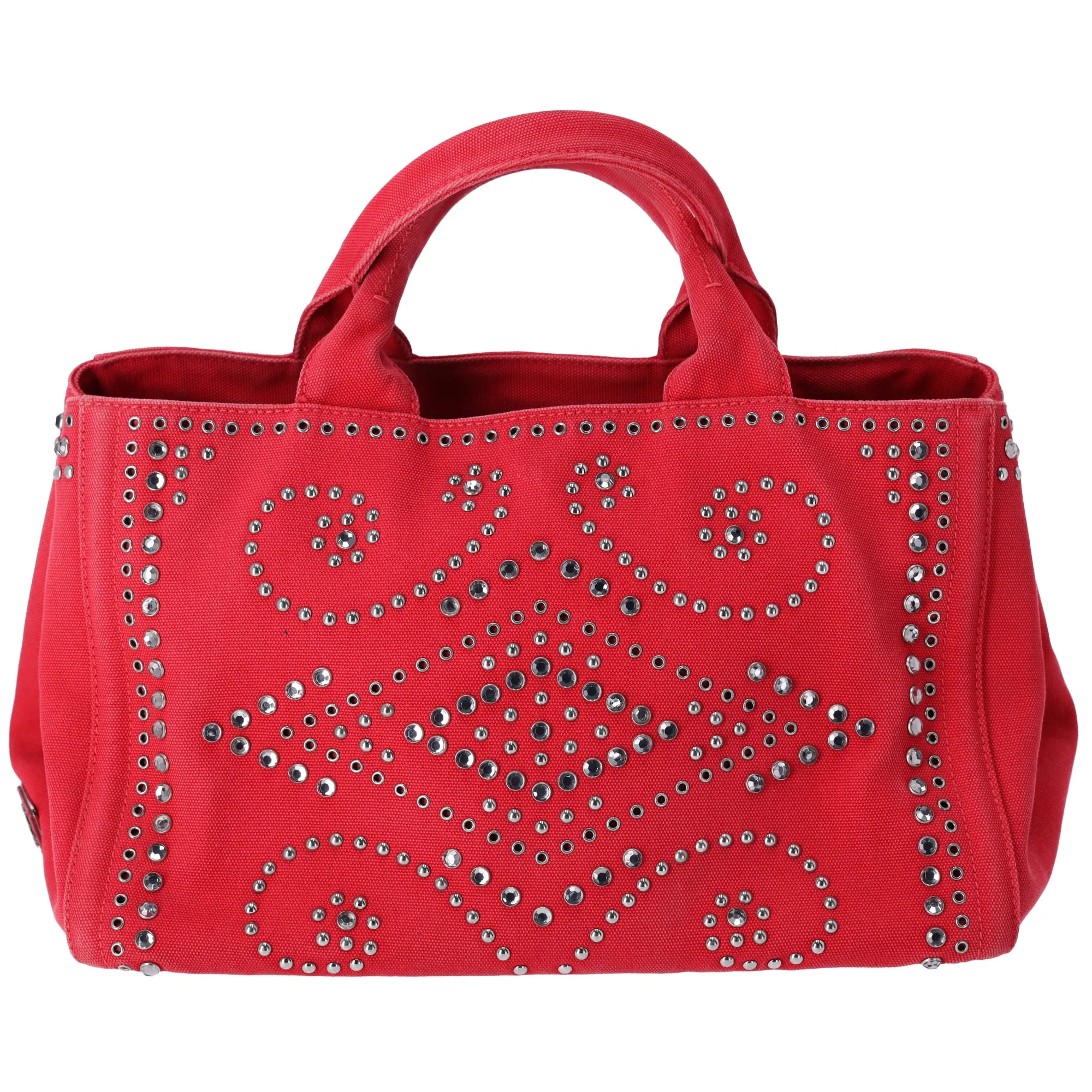 PRADA Canapa Tote Bag BN2642 Red Canvas Red Stones sold by Gaby's Bags