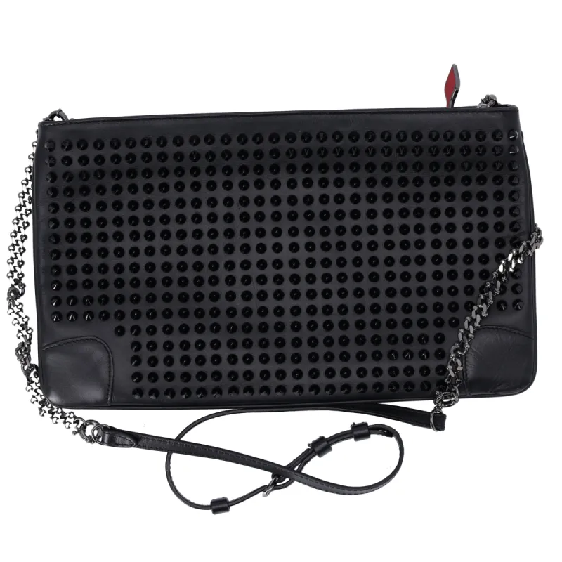 Christian Louboutin Loubiposh Clutch Crossbody Bag Black Leather Spiked sold by Gaby's Bags