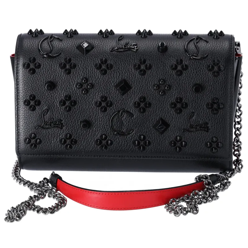 Christian Louboutin Paloma Clutch Crossbody Leather Black on Black Studded sold by Gaby's Bags