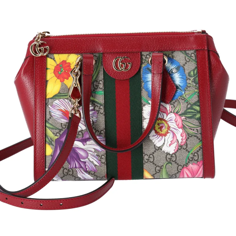 GUCCI Ophidia GG Flora Tote Bag  547551 Brown Red Multi PVC Leather made by Gucci