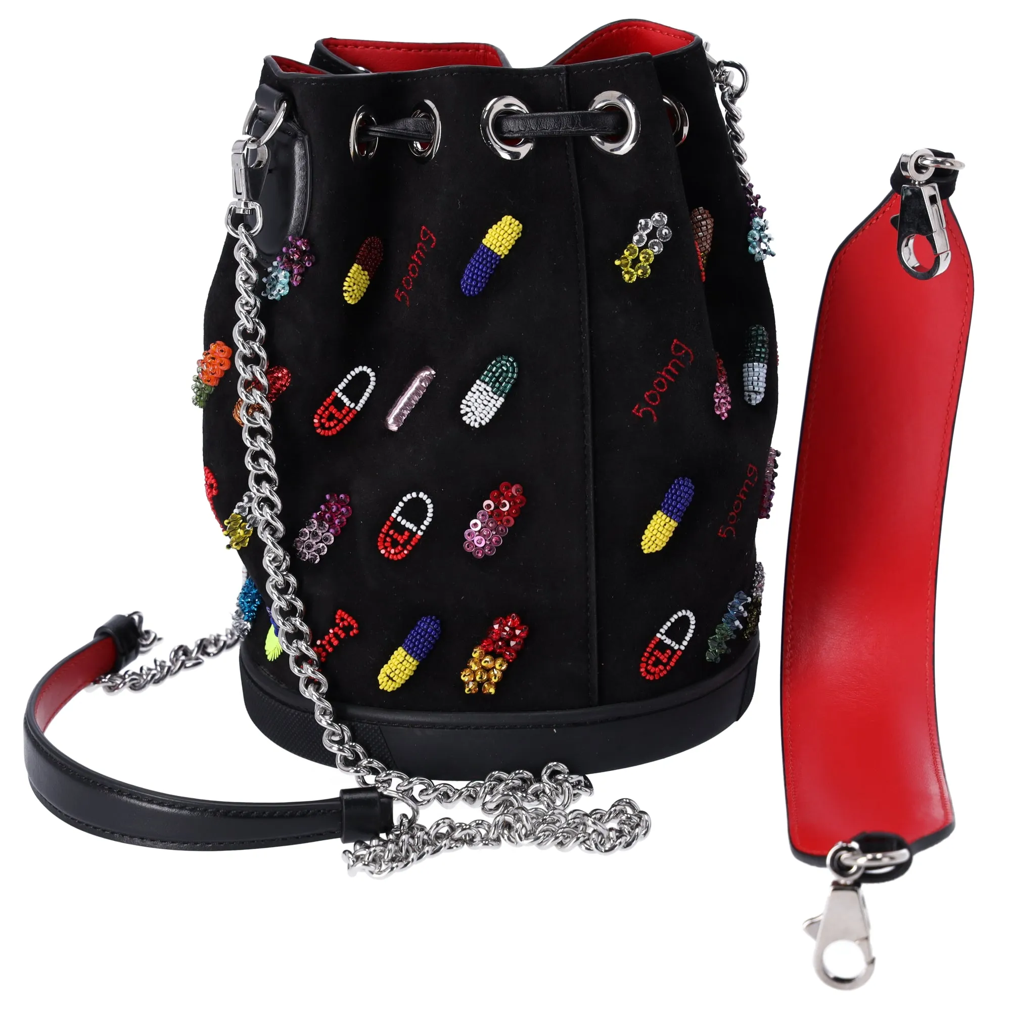 Christian Louboutin Marie Jane Bucket Handbag Black Red Multi Nubuck Leather sold by Gaby's Bags product image thumbnail 3