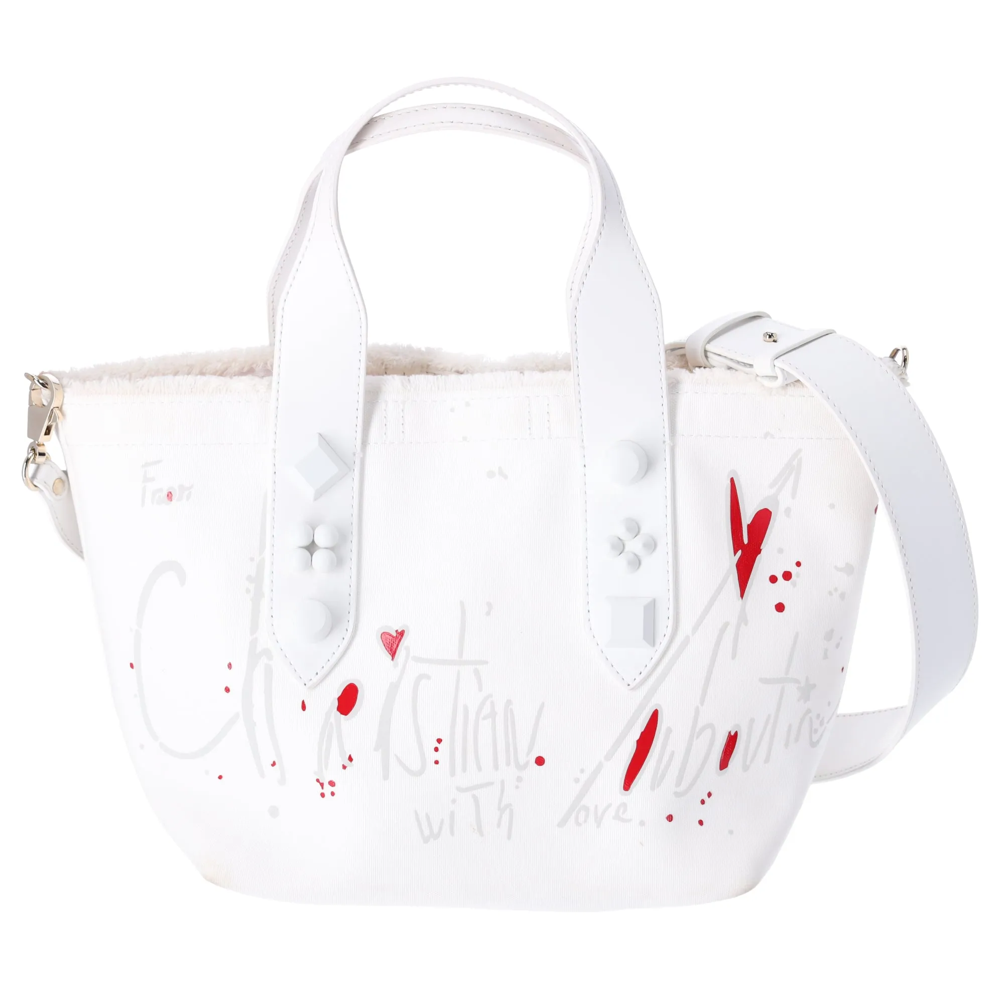 Christian Louboutin Frangibus Small Tote Bag White Canvas Leather Studded sold by Gaby's Bags product image thumbnail 3