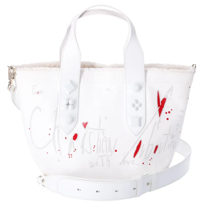 Christian Louboutin Frangibus Small Tote Bag White Canvas Leather Studded sold by Gaby's Bags