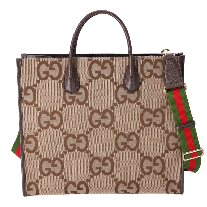 GUCCI Jumbo GG Tote Bag 678839 Beige Dark Brown Jacquard Leather sold by Gaby's Bags
