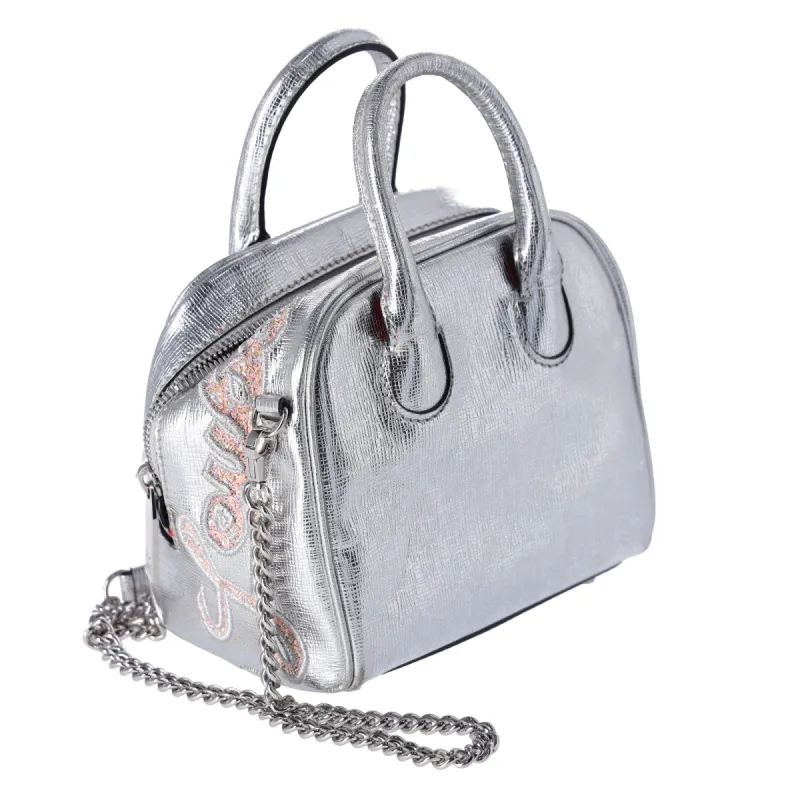 Christian Louboutin Mary Jane Nano Handbag Silver Pink Leather Glitter sold by Gaby's Bags