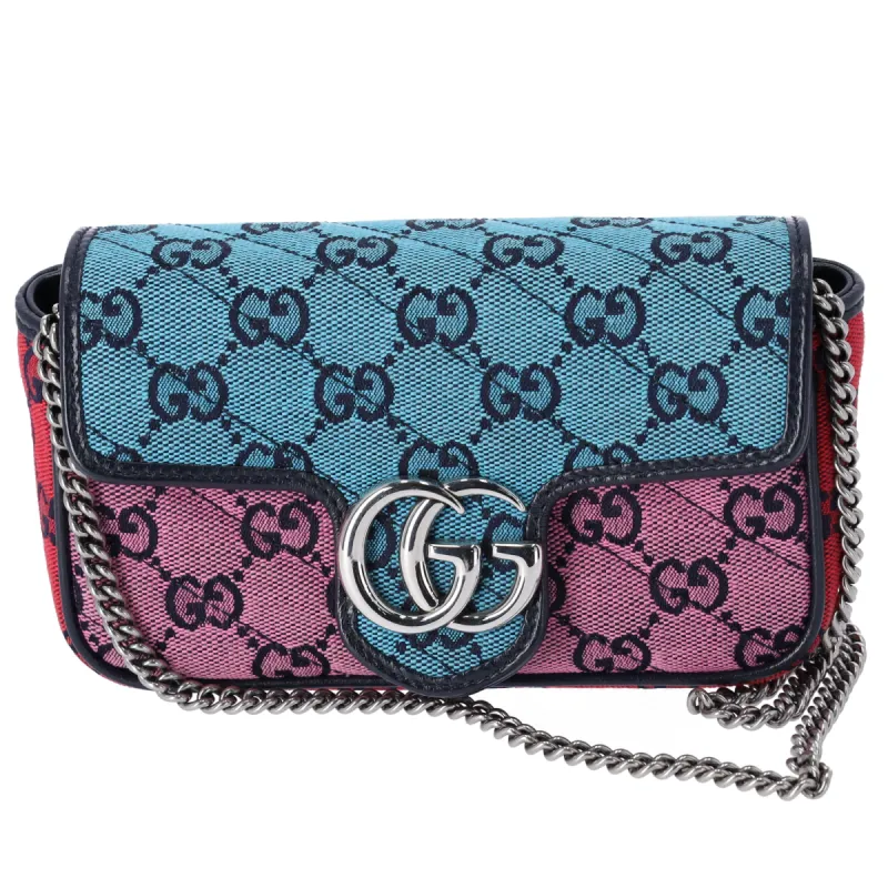 GUCCI GG Marmont Mini Shoulder Bag 476433 Blue Pink Multi Jacquard sold by Gaby's Bags