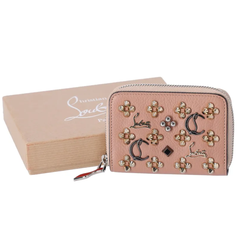 Christian Louboutin Panettone Coin Case 3175223 Beige Gold Leather Studs sold by Gaby's Bags