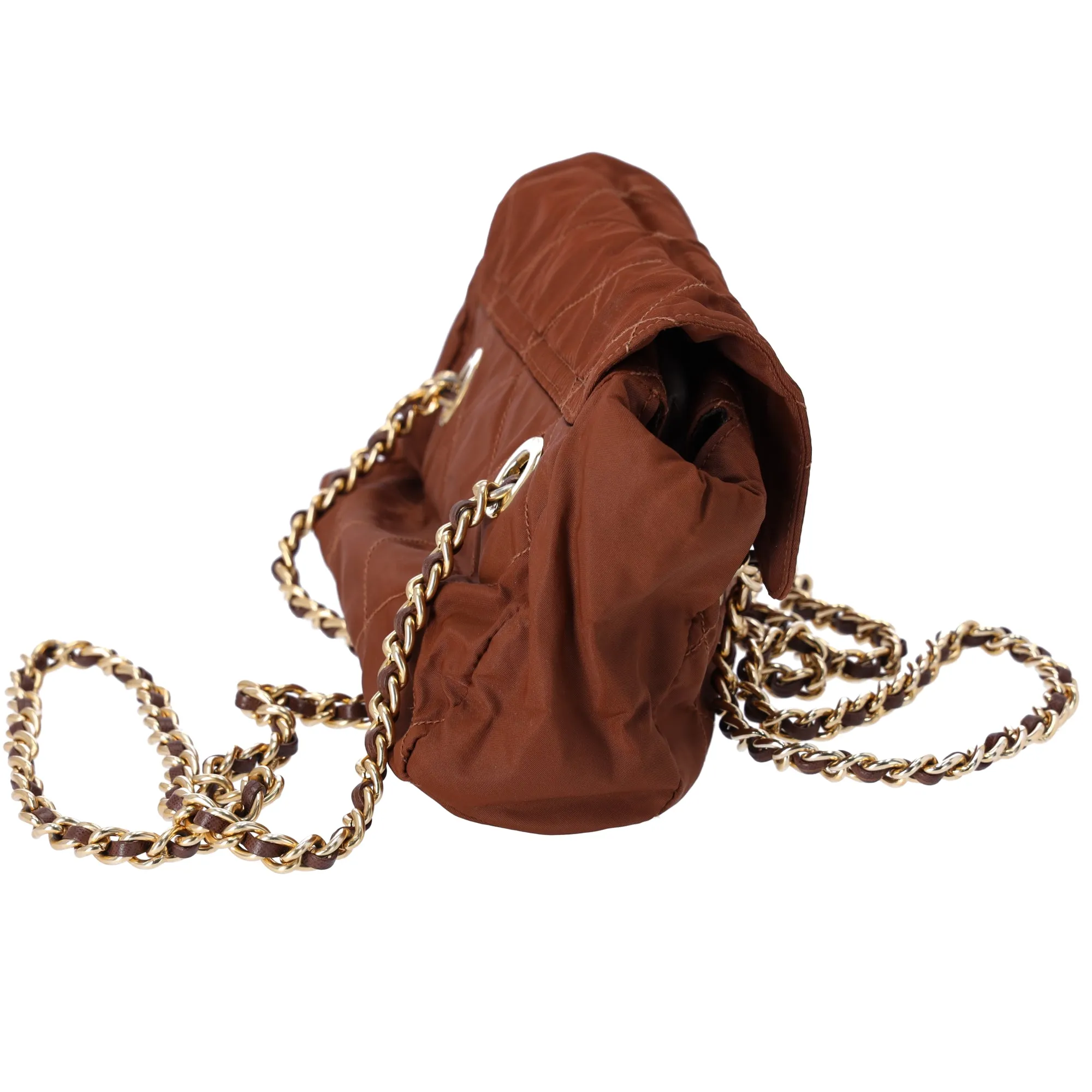 Prada Small Flap Shoulder Bag Quilted Nylon Brown sold by Gaby's Bags product image thumbnail 4