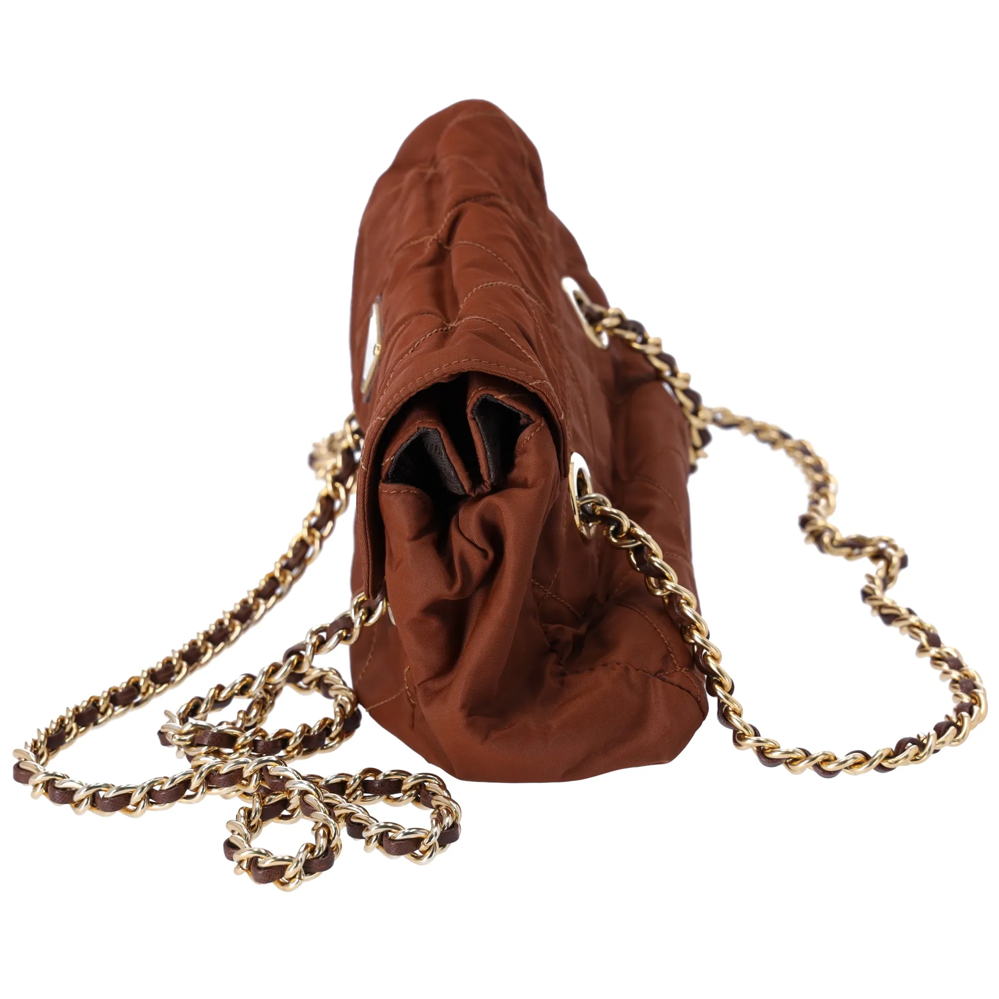 Prada Small Flap Shoulder Bag Quilted Nylon Brown sold by Gaby's Bags product image thumbnail 2