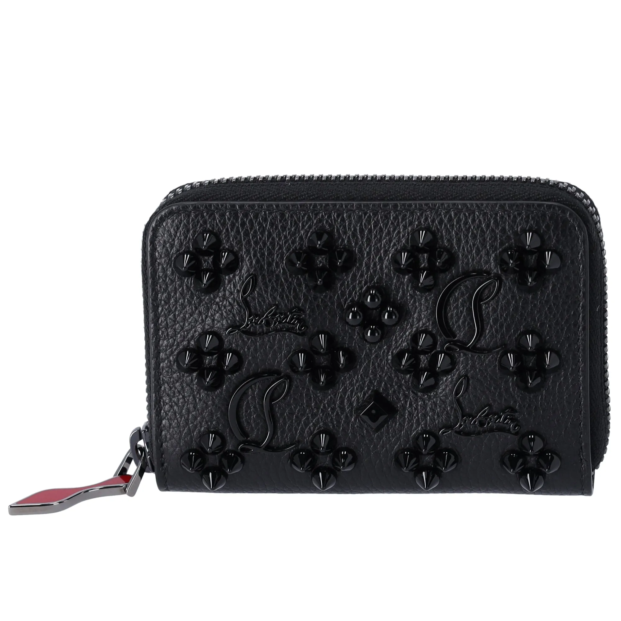 Christian Louboutin Panettone Coin Case Black on Black Studded Leather sold by Gaby's Bags