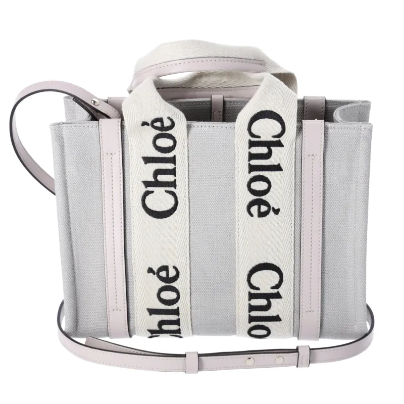 Chloe Woody Small Tote Bag Crossbody CHC22AS397I266J5 Light gray Cream Canvas sold by Gaby's Bags