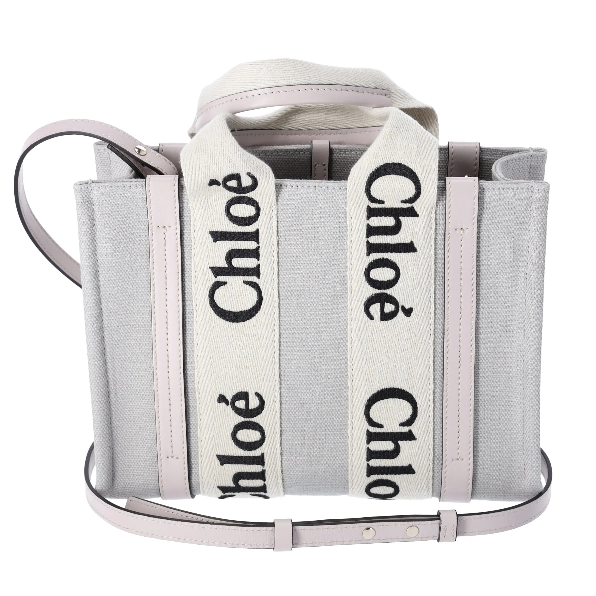 Chloe Woody Small Tote Bag Crossbody CHC22AS397I266J5 Light gray Cream Canvas sold by Gaby's Bags
