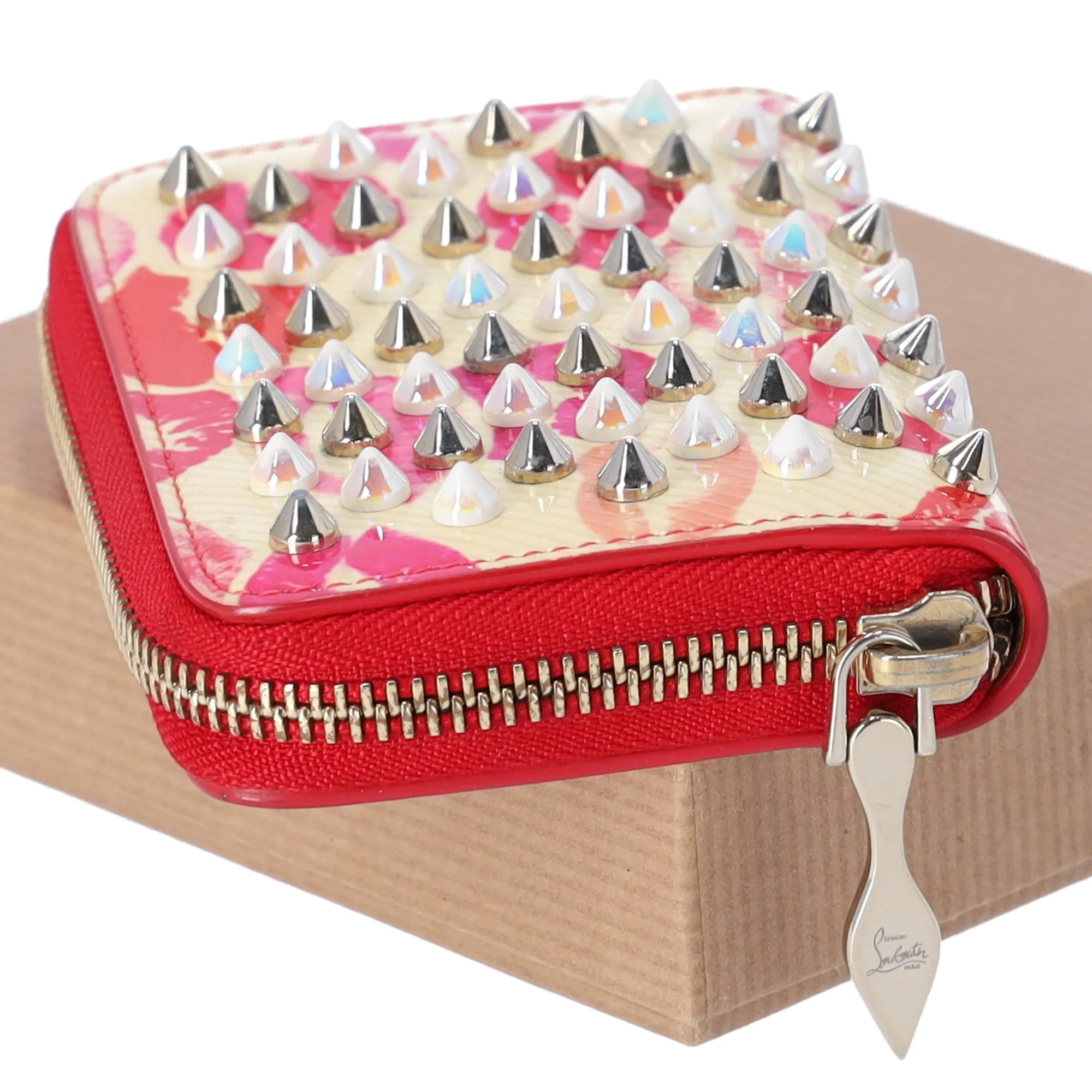 Christian Louboutin Spiked Coin Case Light Yellow Red Multi Patent Leather sold by Gaby's Bags product image thumbnail 3