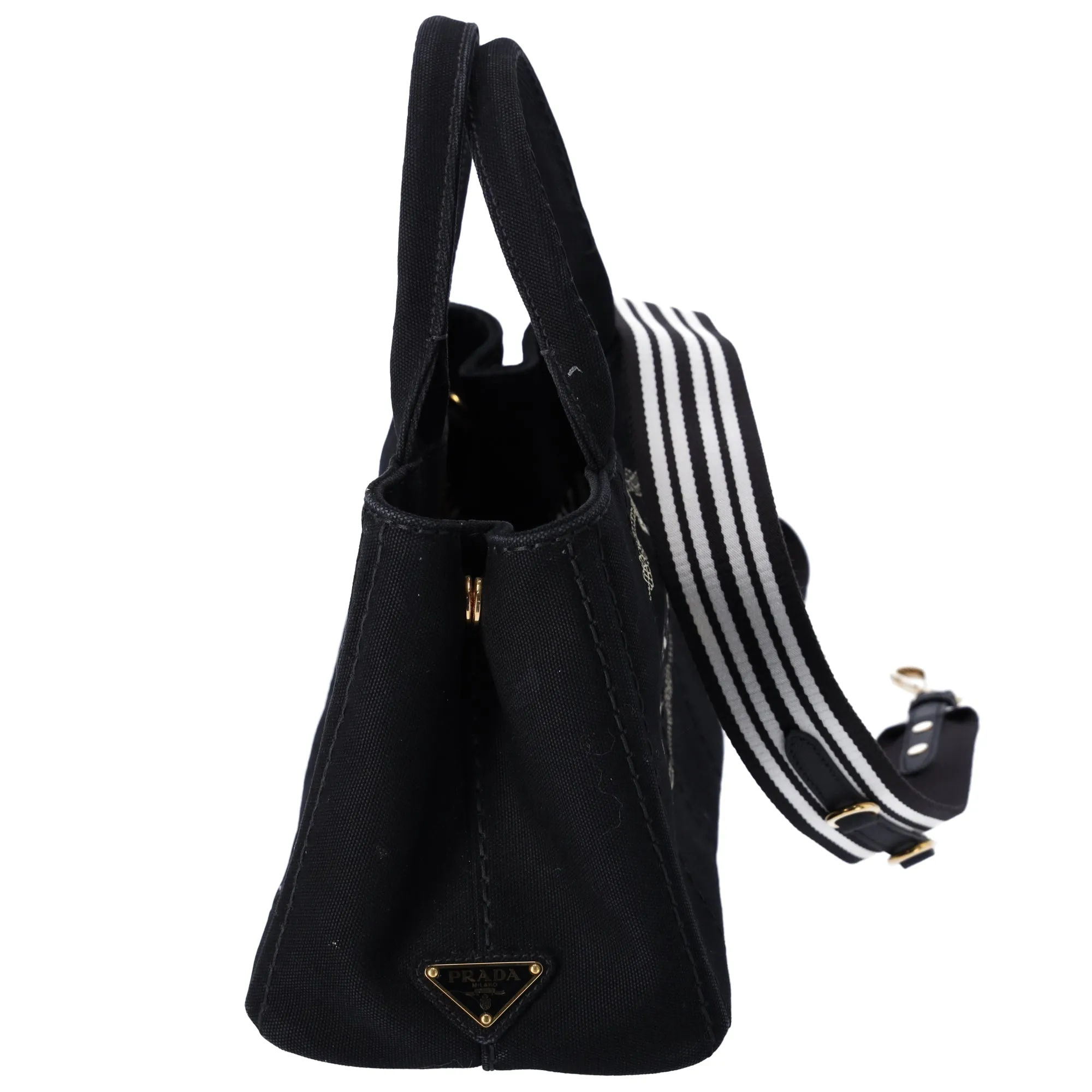 PRADA Canapa Tote Bag Black Logo Printed Canvas Shoulder Bag sold by Gaby's Bags product image thumbnail 2