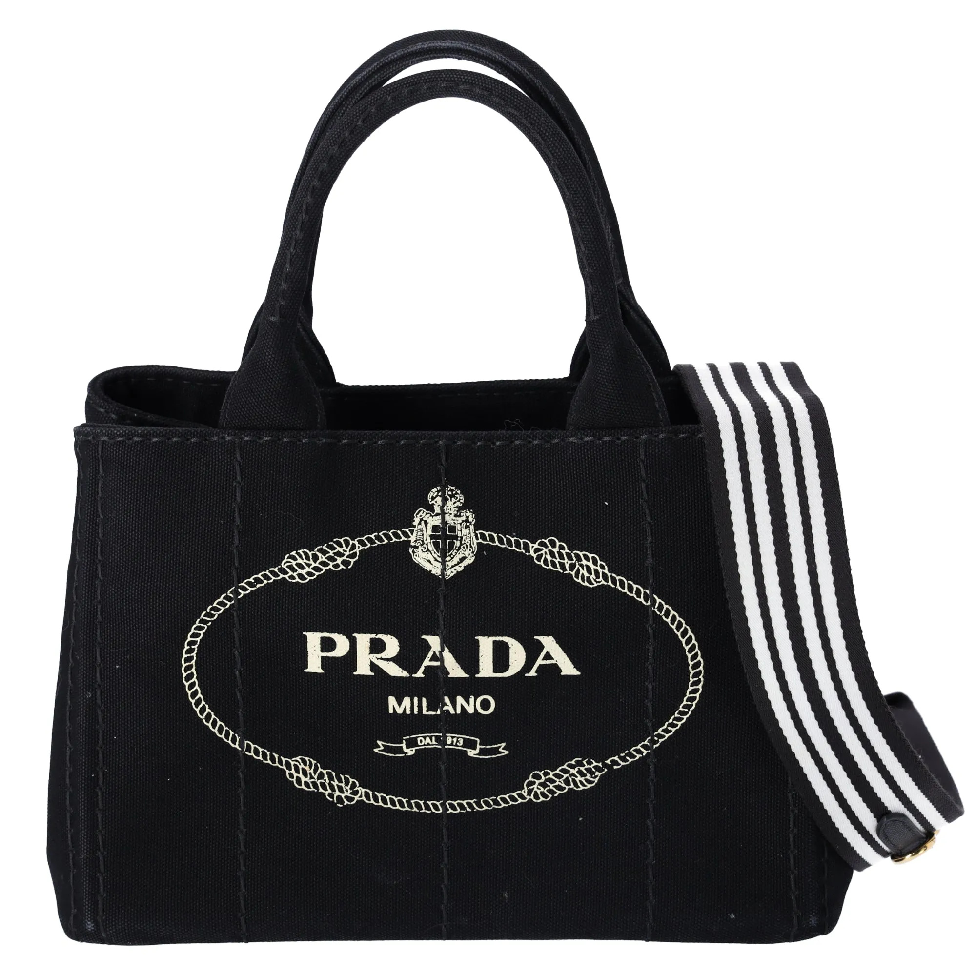 PRADA Canapa Tote Bag Black Logo Printed Canvas Shoulder Bag sold by Gaby's Bags