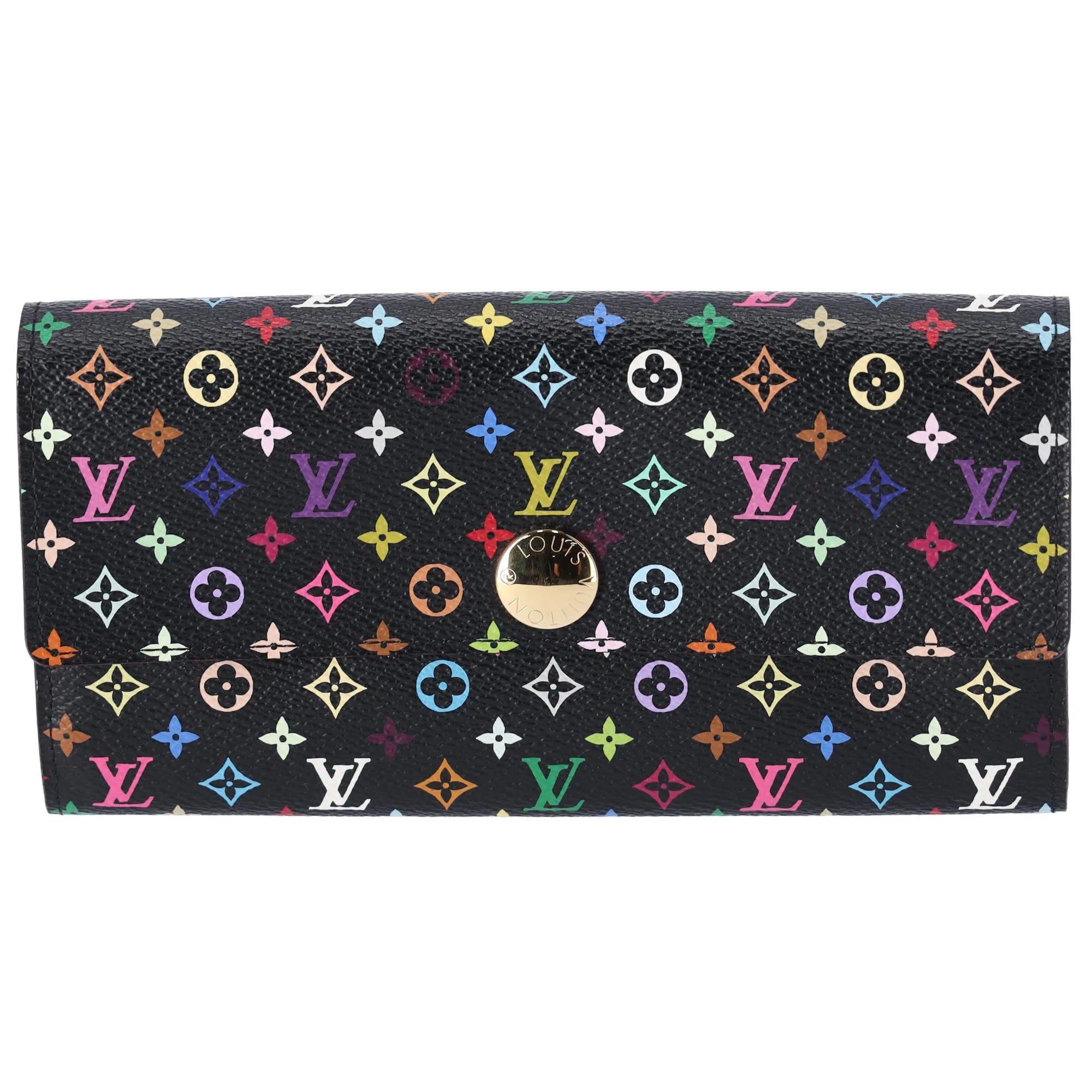 Louis Vuitton Sarah Flap Wallet Black Multicolor Monogram M60273 Violet sold by Gaby's Bags