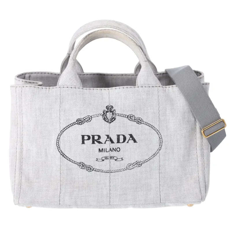 PRADA Canapa Tote Bag 1BG642 Light Gray Denim Logo sold by Gaby's Bags