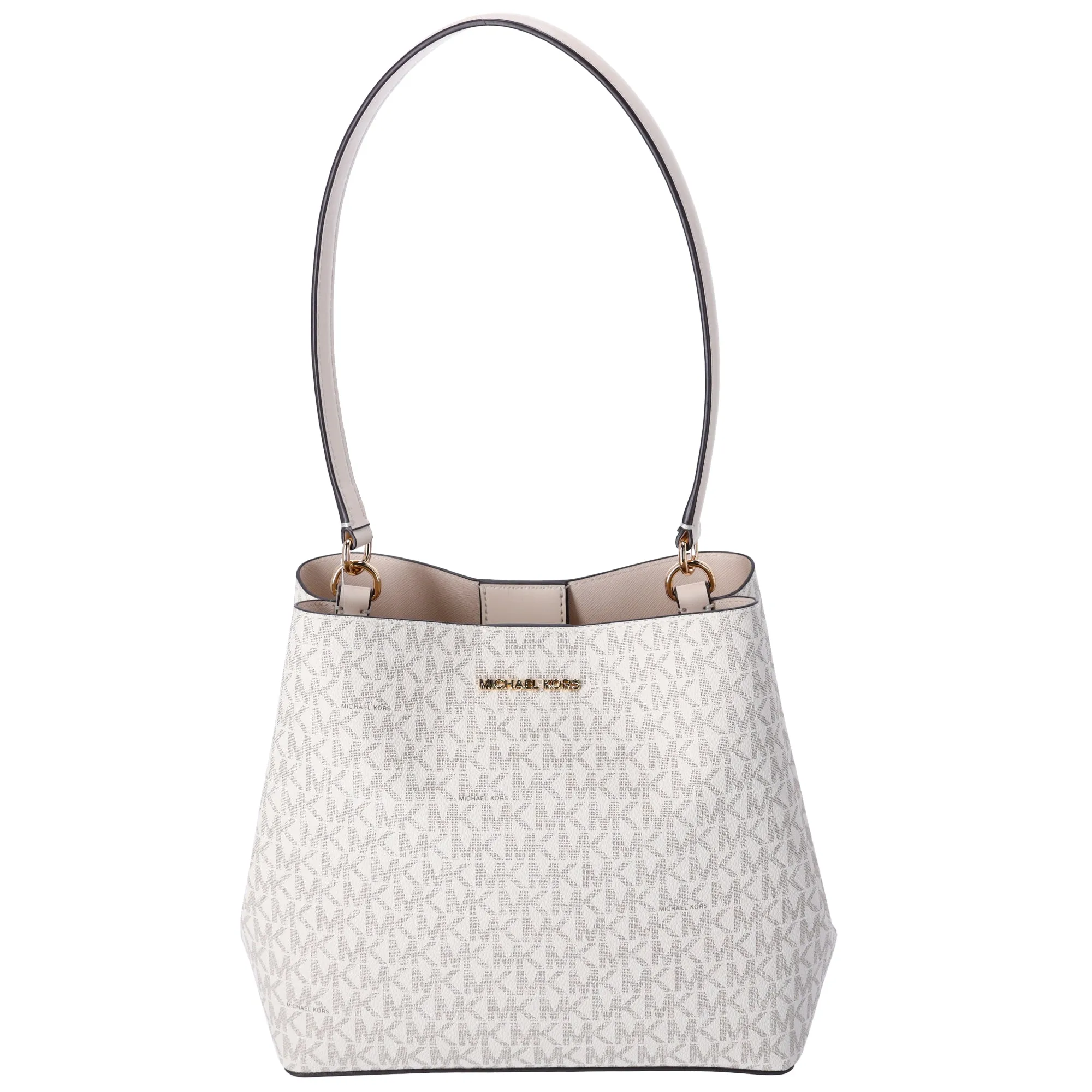 Michael Kors Pratt Medium Shoulder Bucket Bag Signature Logo Light Cream MK sold by Gaby's Bags