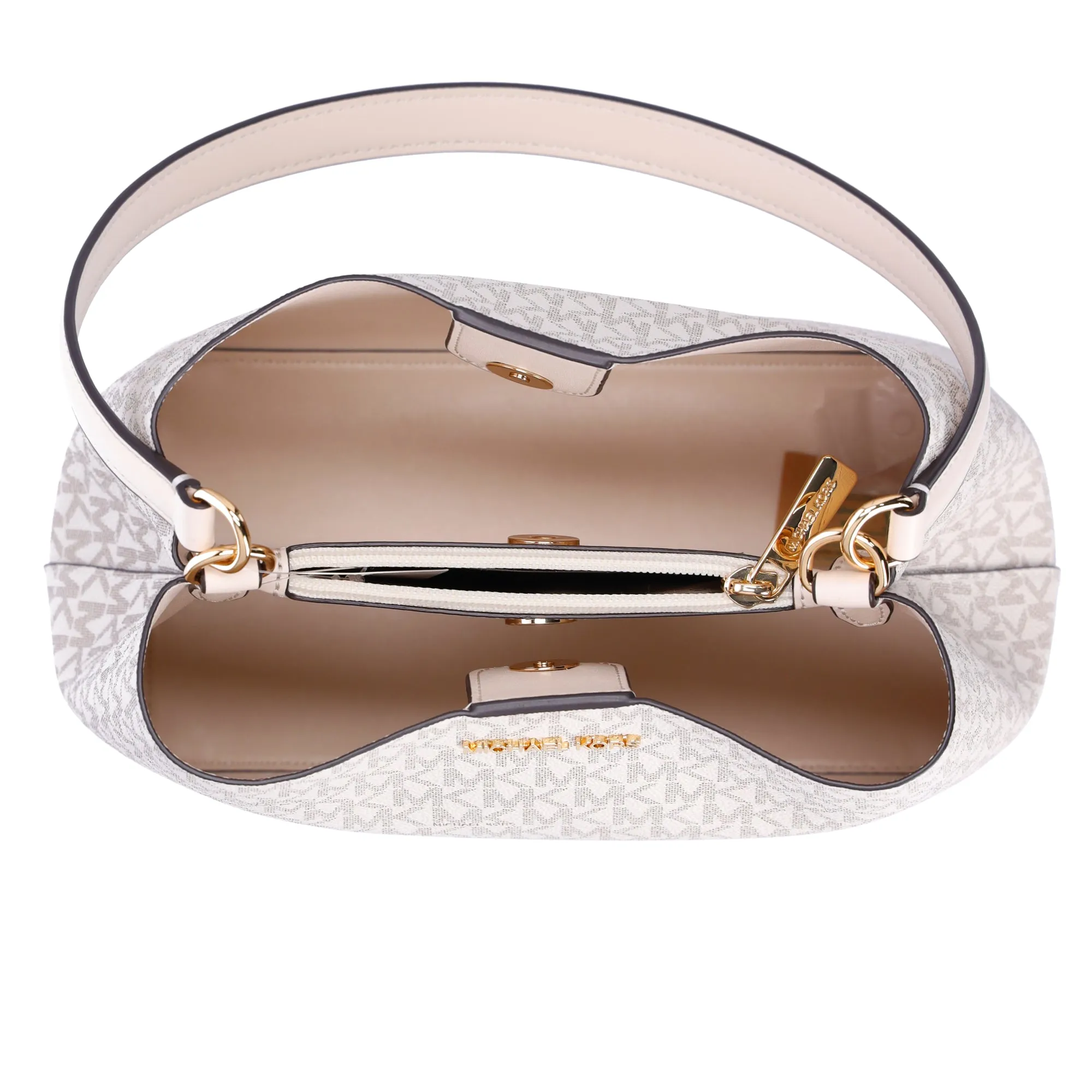 Michael Kors Pratt Medium Shoulder Bucket Bag Signature Logo Light Cream MK sold by Gaby's Bags product image thumbnail 5