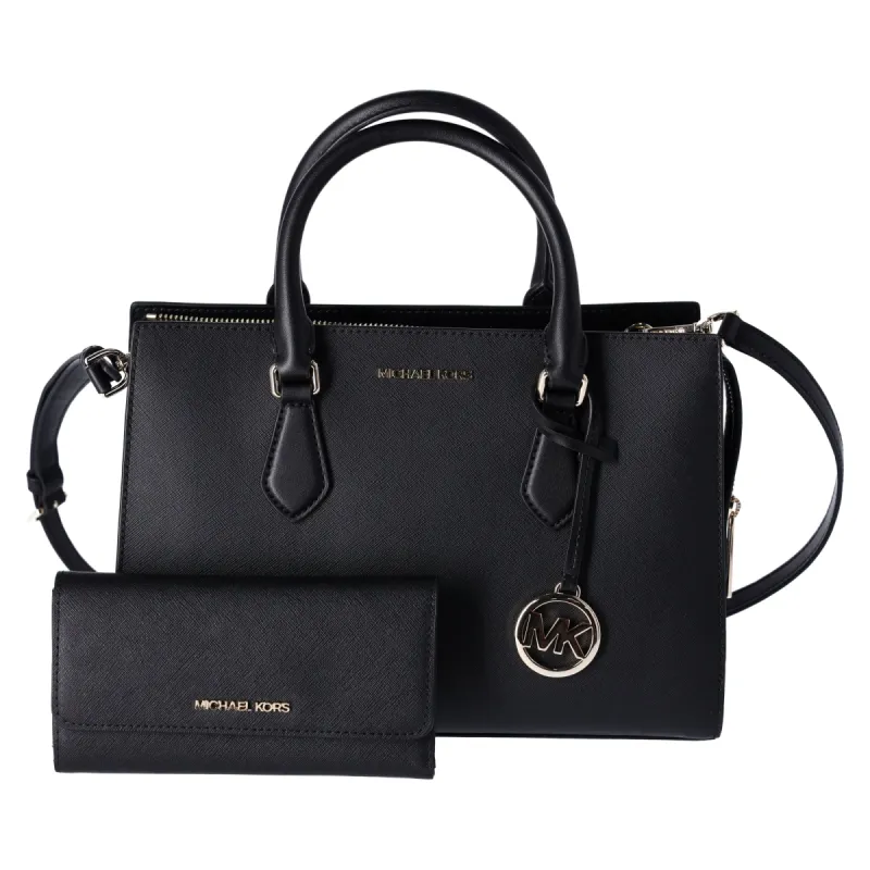 Michael Kors Sheila Medium TripleCompartment Satchel Black+Trifold Wallet sold by Gaby's Bags