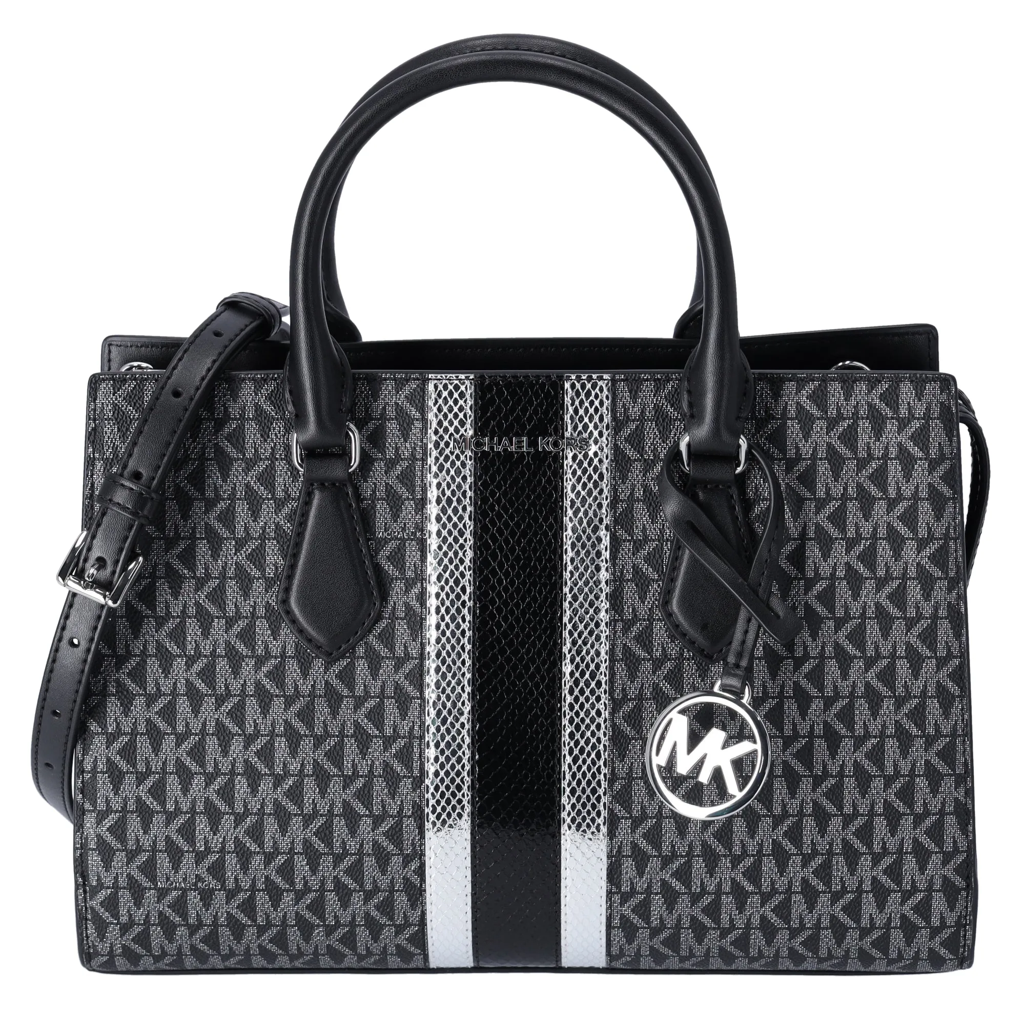 Michael Kors Sheila Medium Satchel Signature MK Metallic Black + Wallet sold by Gaby's Bags product image thumbnail 2