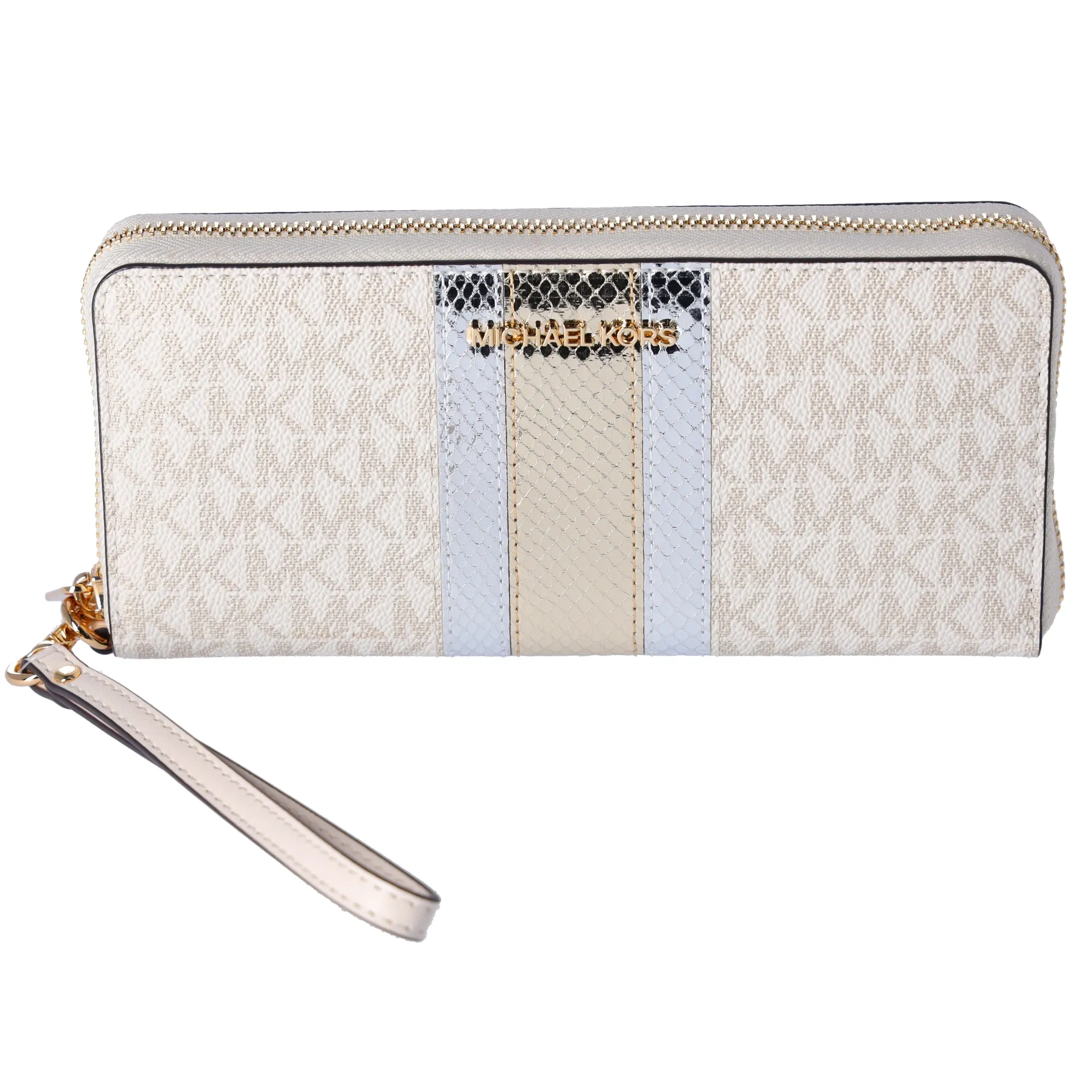 Michael Kors Jet Set Large Continental Wristlet Center Stripe MK Pale Gold sold by Gaby's Bags product image thumbnail 2