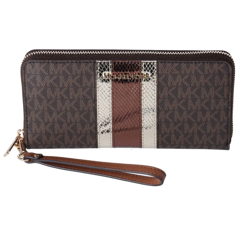 Michael Kors Jet Set Large Continental Wristlet Wallet Center Stripe MK Brown sold by Gaby's Bags