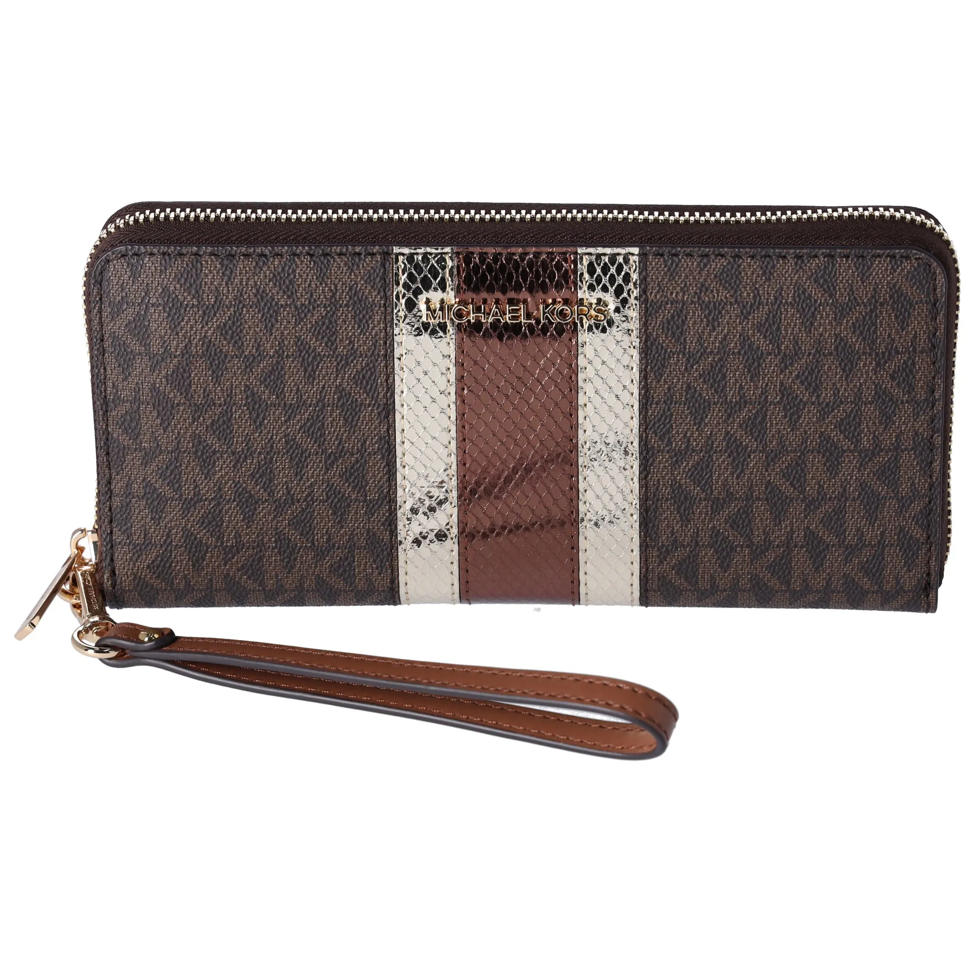 Michael Kors Jet Set Large Continental Wristlet Wallet Center Stripe MK Brown sold by Gaby's Bags