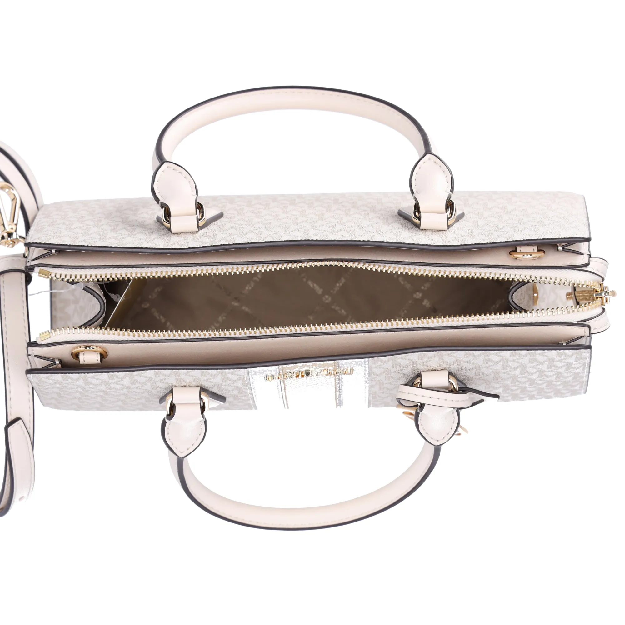Michael Kors Sheila Medium Satchel Signature Logo Metallic MK Pale Gold sold by Gaby's Bags product image thumbnail 4