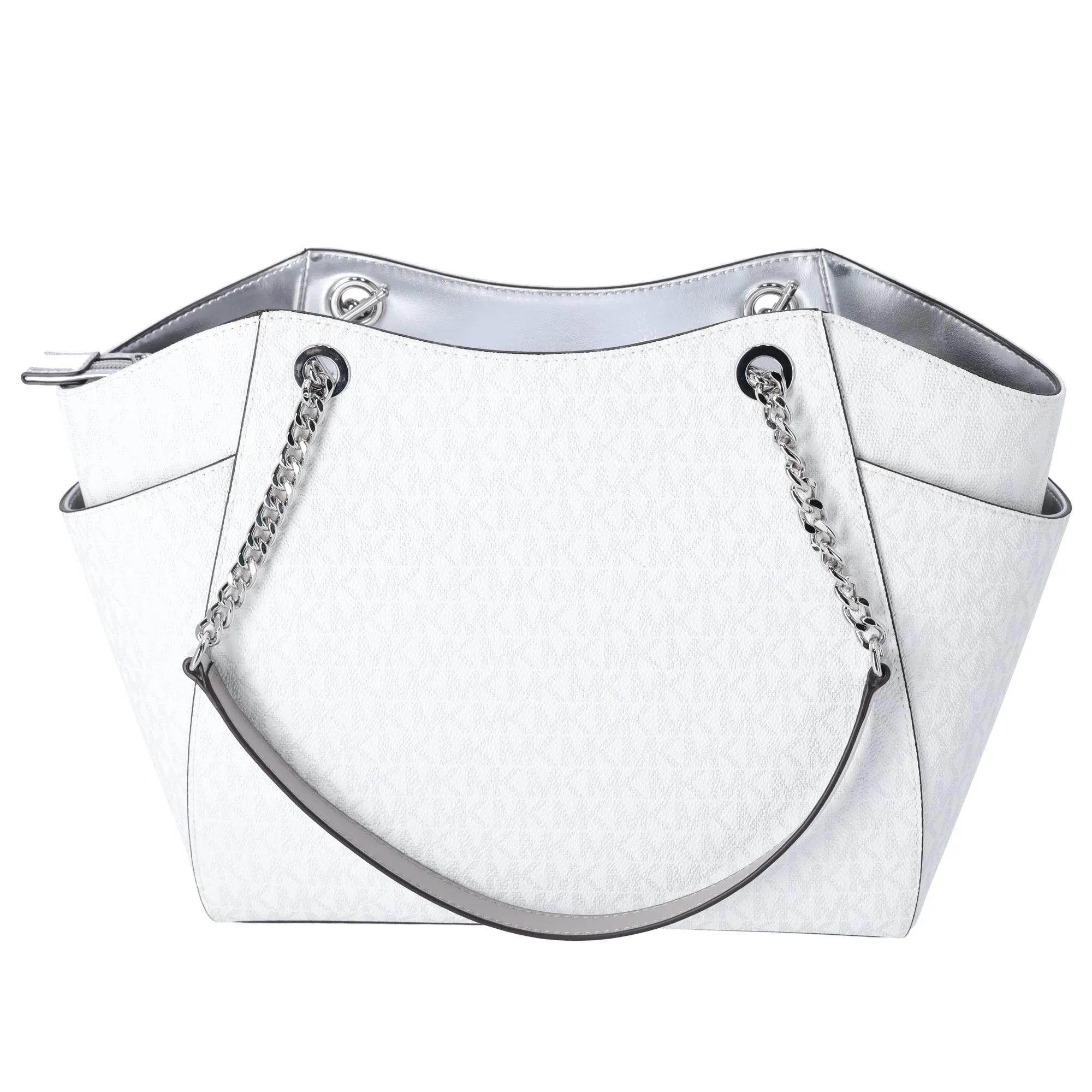 Michael Kors Jet Set Travel Large Chain Shoulder Tote White Silver MK Signature sold by Gaby's Bags product image thumbnail 3