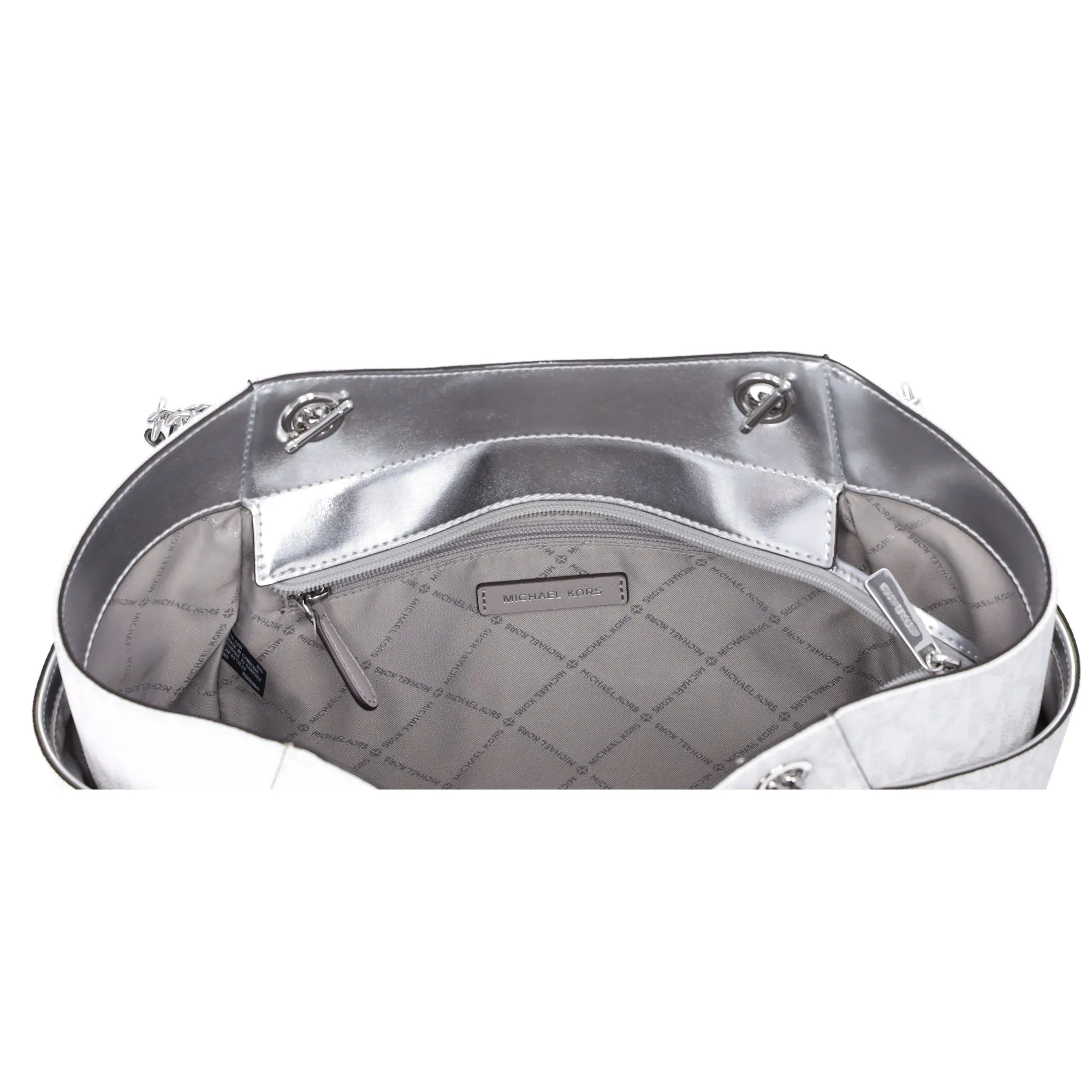 Michael Kors Jet Set Travel Large Chain Shoulder Tote White Silver MK Signature sold by Gaby's Bags product image thumbnail 4