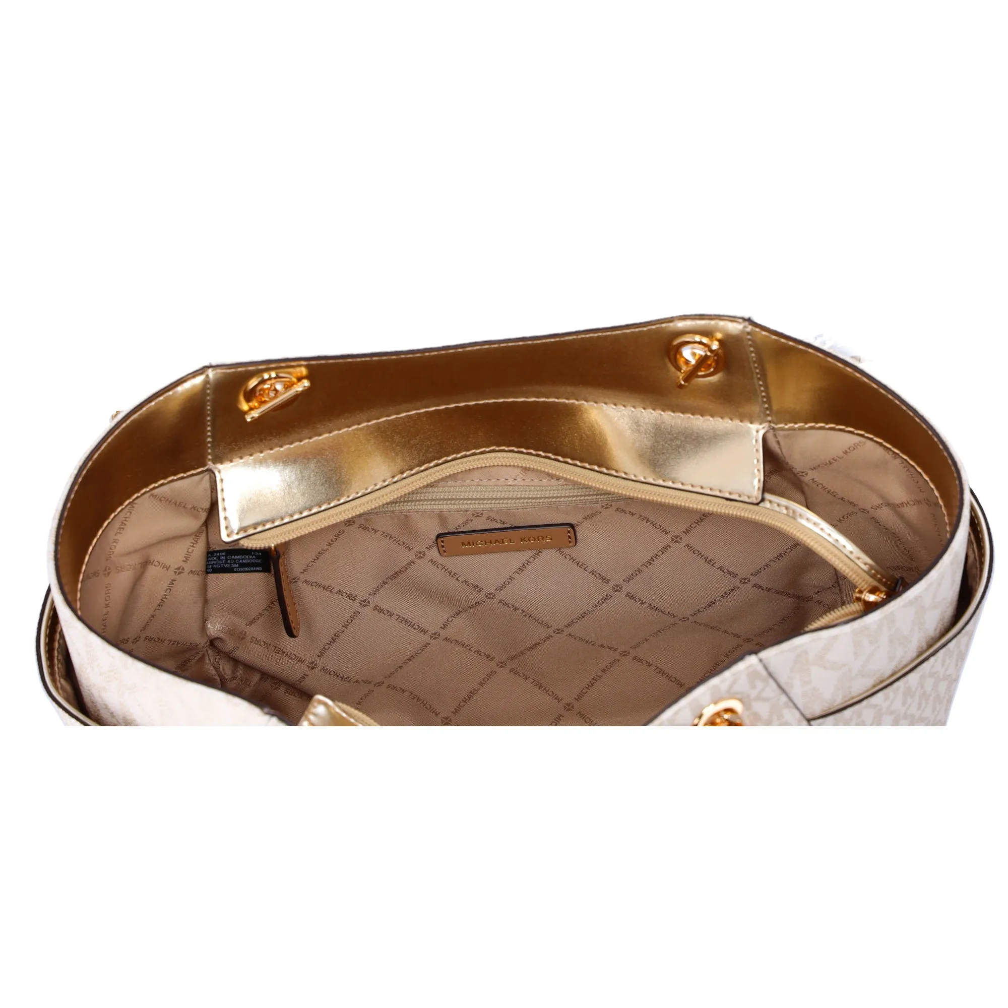 Michael Kors Jet Set Travel Large Chain Shoulder Tote Pale Gold MK Signature sold by Gaby's Bags product image thumbnail 5