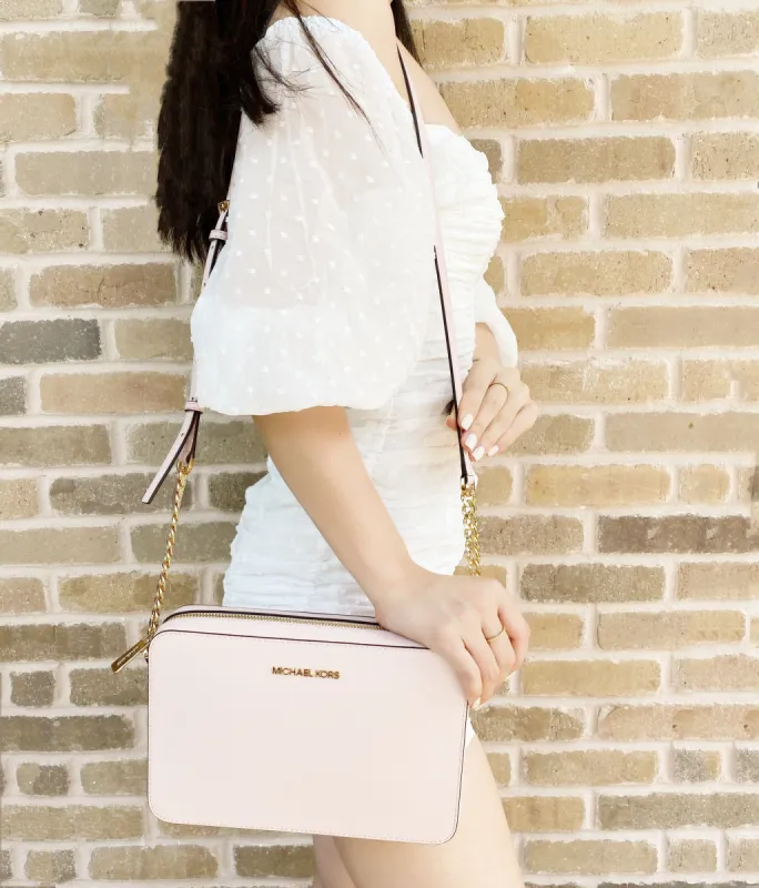 Michael Kors JetSet EastWest LargeCrossbody Leather PowderBlush Pink sold by Gaby's Bags