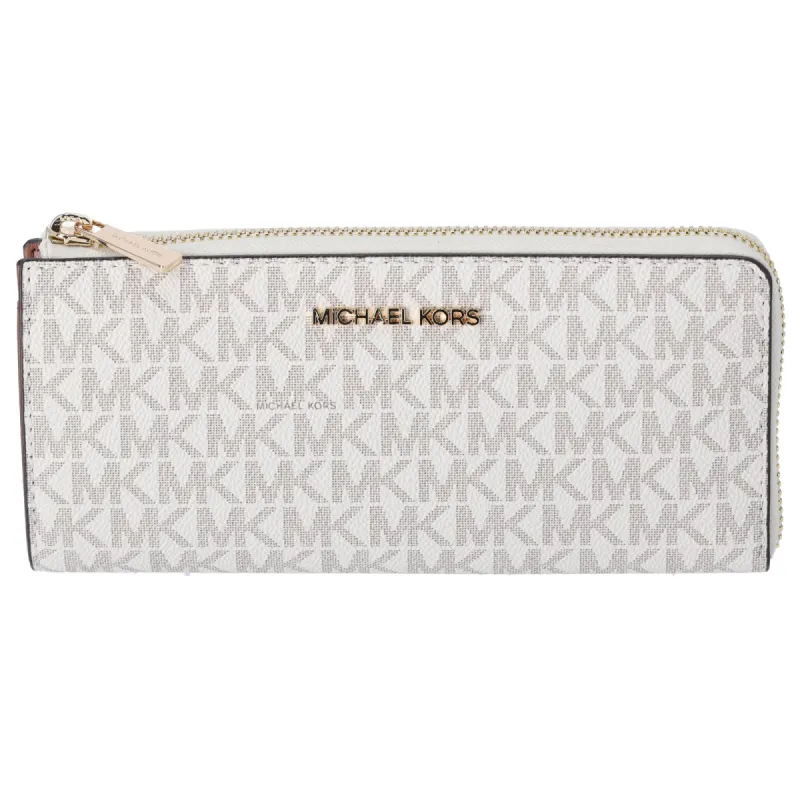 Michael Kors Jet Set Travel Large Logo Quarter Zip wallet Vanilla MK Signature sold by Gaby's Bags