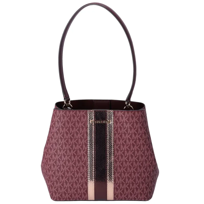 Michael Kors Pratt Medium MK Logo Bucket Shoulder Bag Oxblood Multi Metallic sold by Gaby's Bags