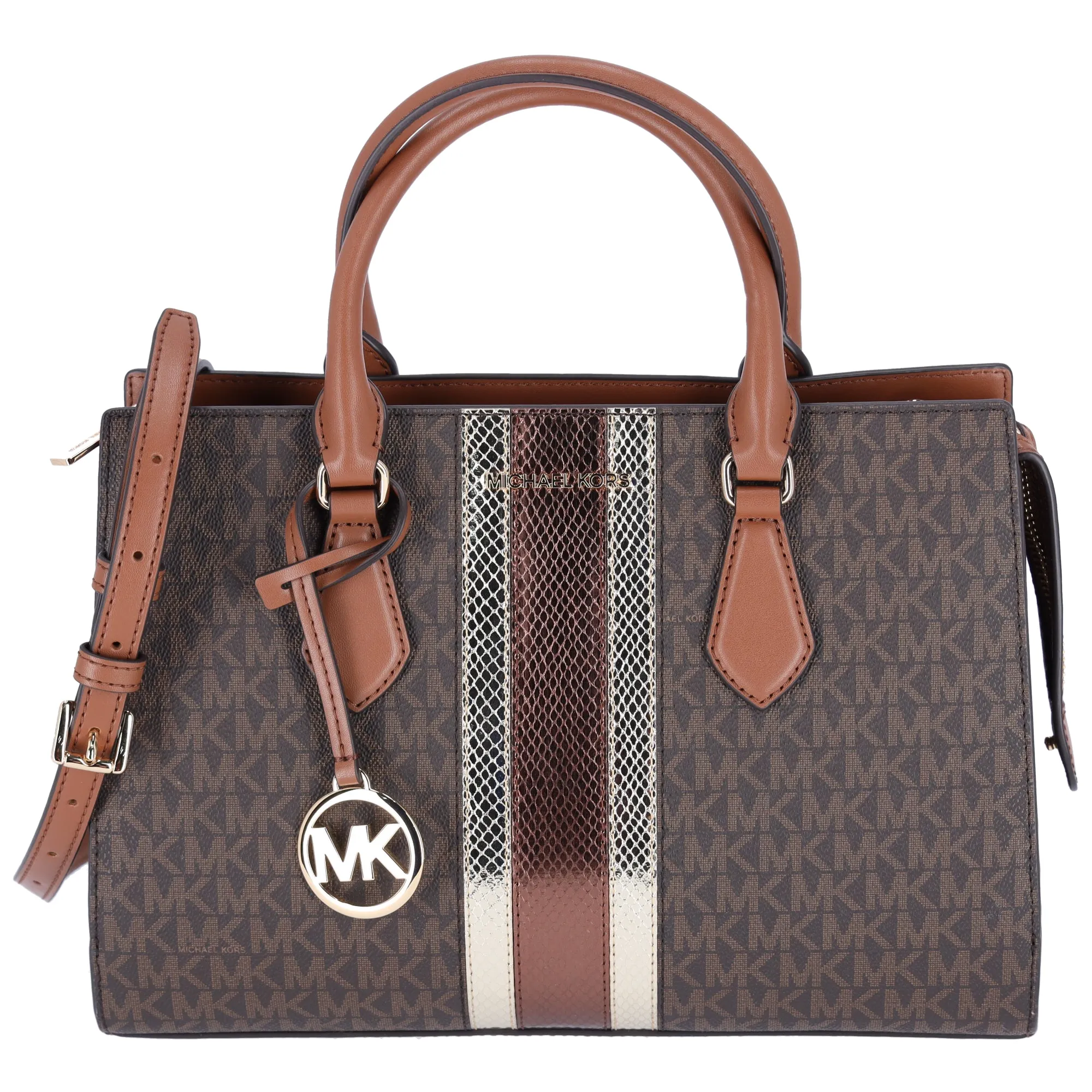 Michael Kors Sheila Medium Signature Logo and Metallic Satchel Brown Gold sold by Gaby's Bags product image thumbnail 5