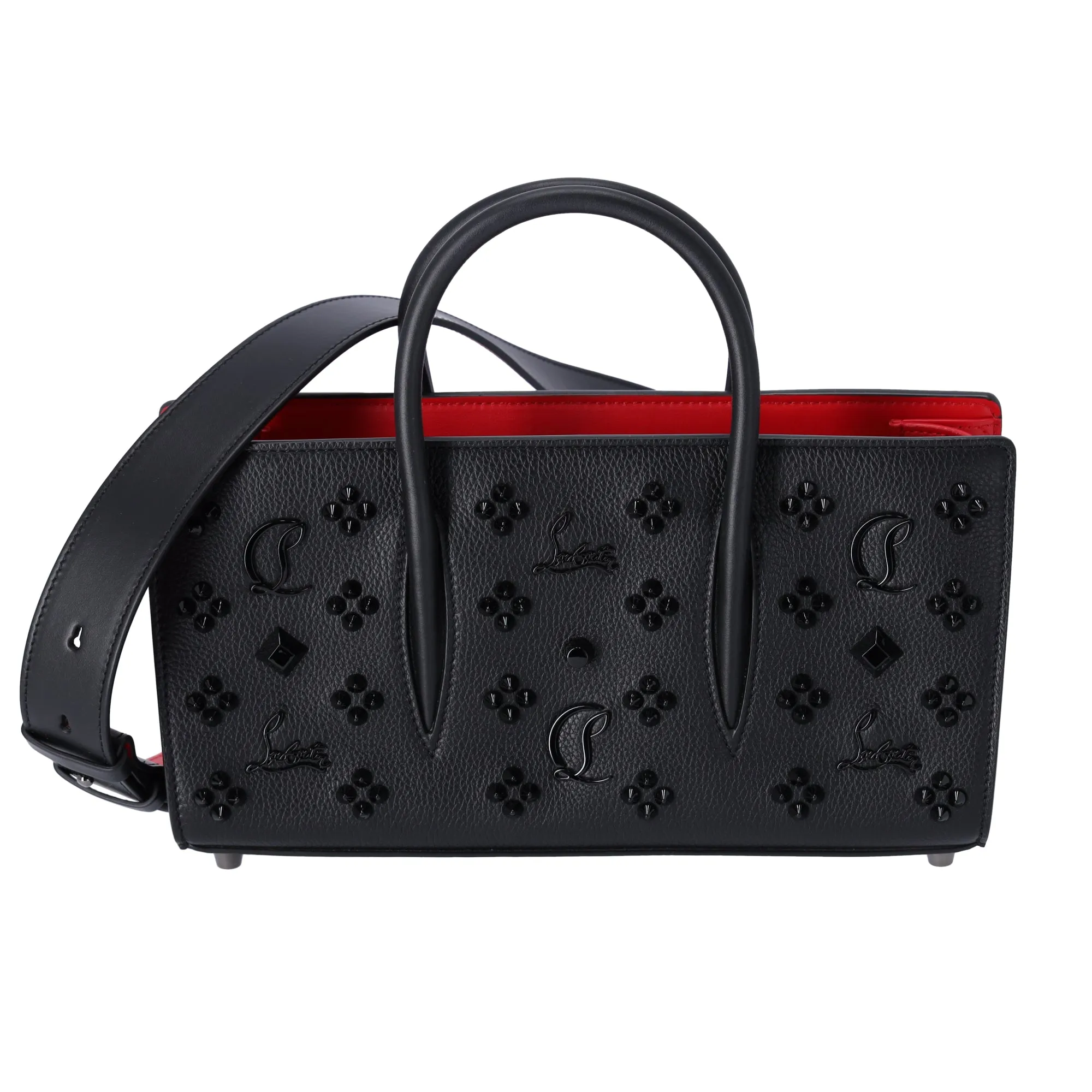 Christian Louboutin Paloma S Baguette Handbag Black on Black Beaded Leather sold by Gaby's Bags