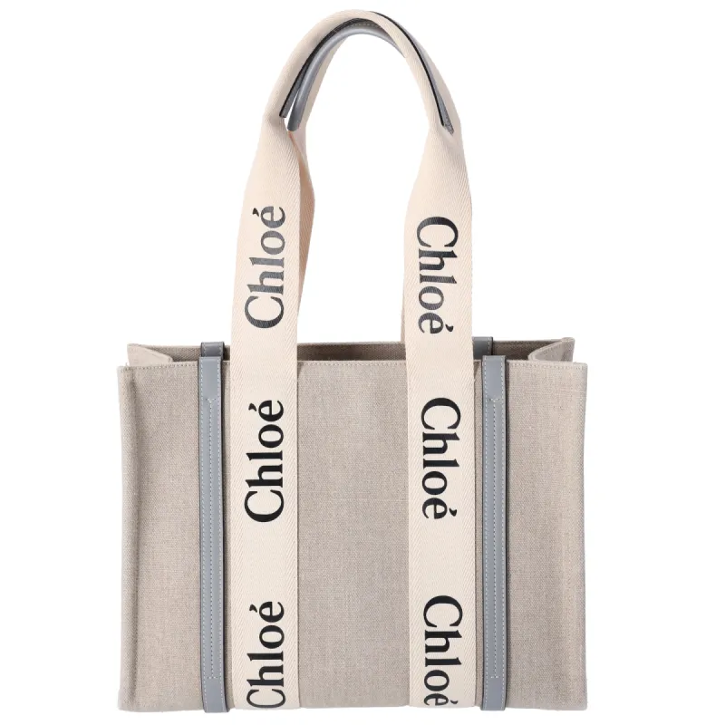 Chloe Woody Medium Tote Bag Tote Bag Beige Gray Multi Canvas Leather sold by Gaby's Bags