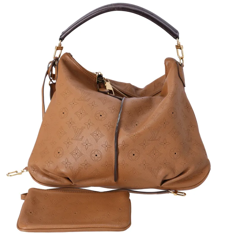Louis Vuitton Selene PM Mahina Shoulder Bag M94212 Caramel Leather + Pouch sold by Gaby's Bags