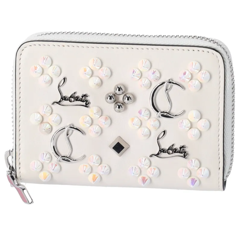 Christian Louboutin Panettone Coin Case Light Beige Silver Multi Beaded sold by Gaby's Bags