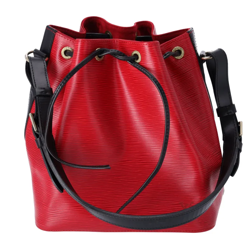 Louis Vuitton Petit Noe Epi Bucket Bag M44172 Bi-Color Castilian Red Noir sold by Gaby's Bags