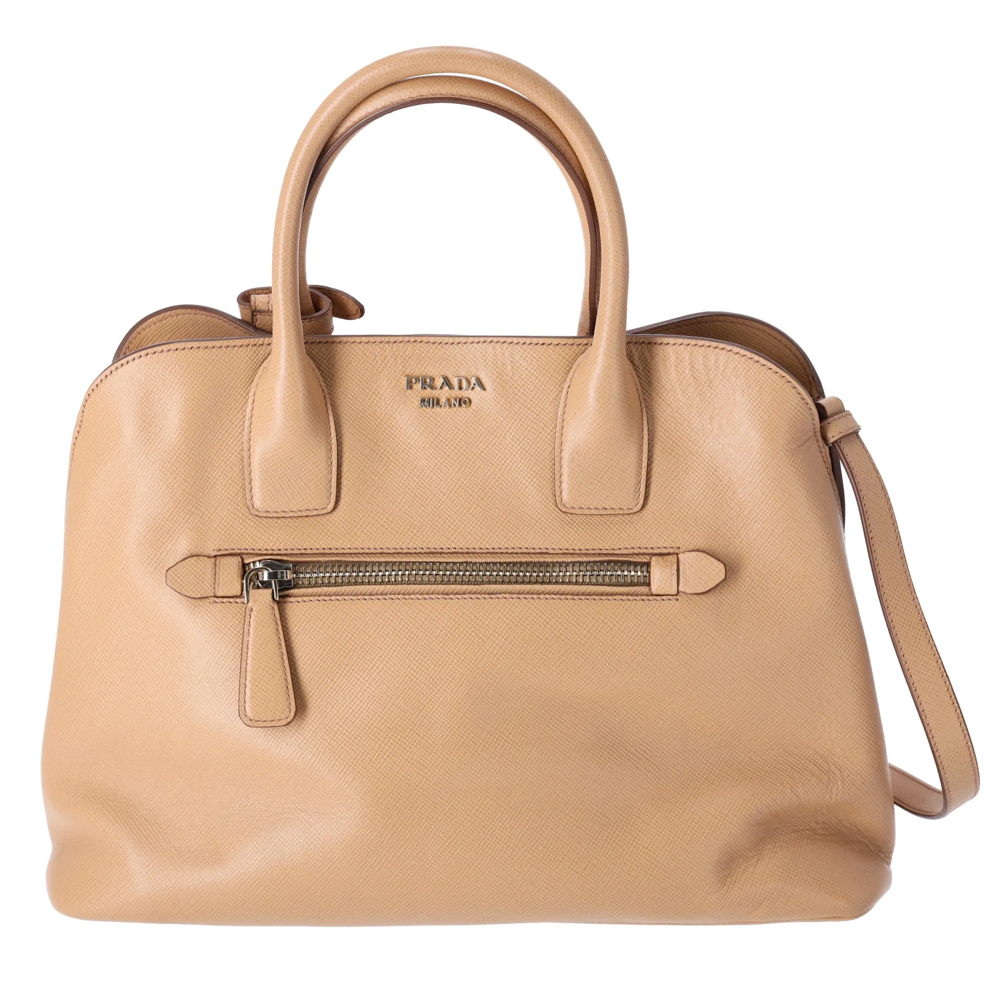 PRADA Logo Handbag BN2554 Beige Saffiano Cuir Leather sold by Gaby's Bags