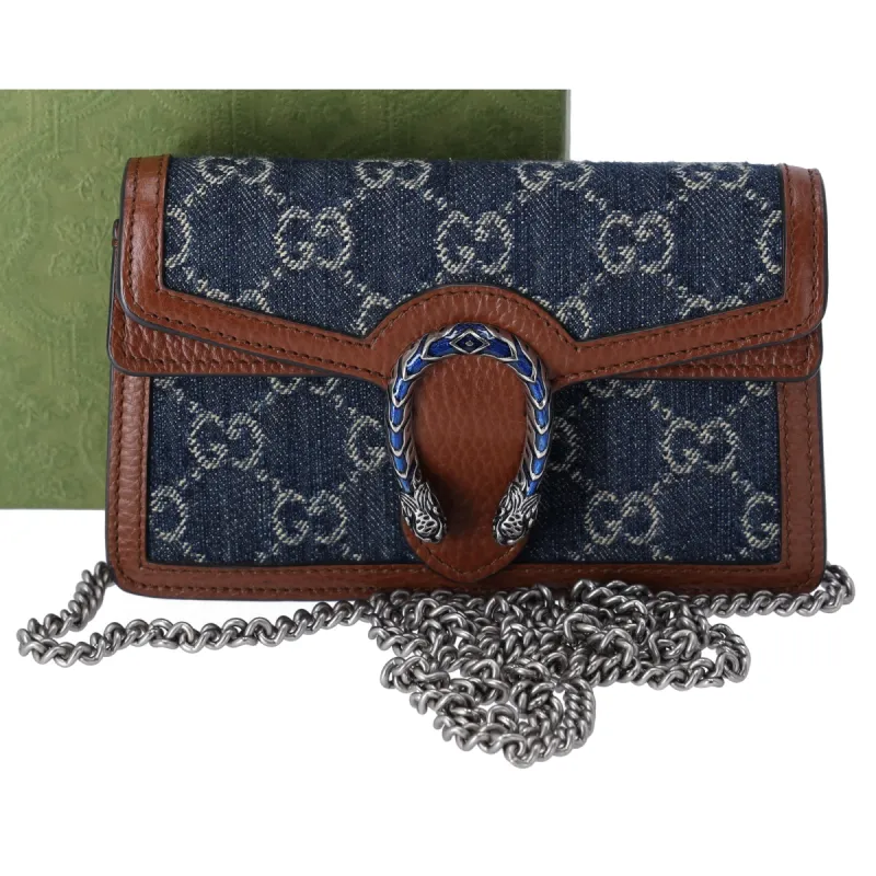 GUCCI Dionysus GG Super Mini Shoulder Bag 476432 Dark Brown Denim Navy sold by Gaby's Bags
