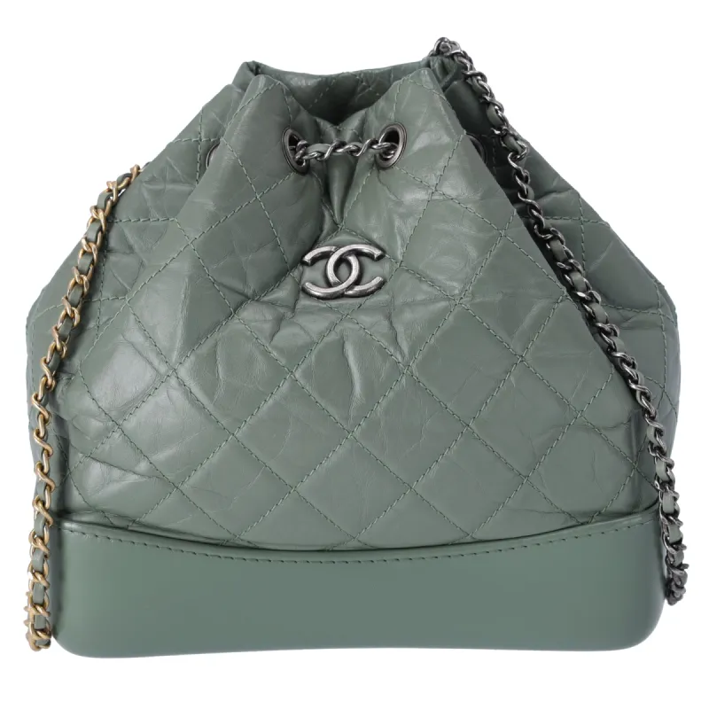 CHANEL Gabrielle Medium Backpack Khaki Green Aged Calf Leather sold by Gaby's Bags