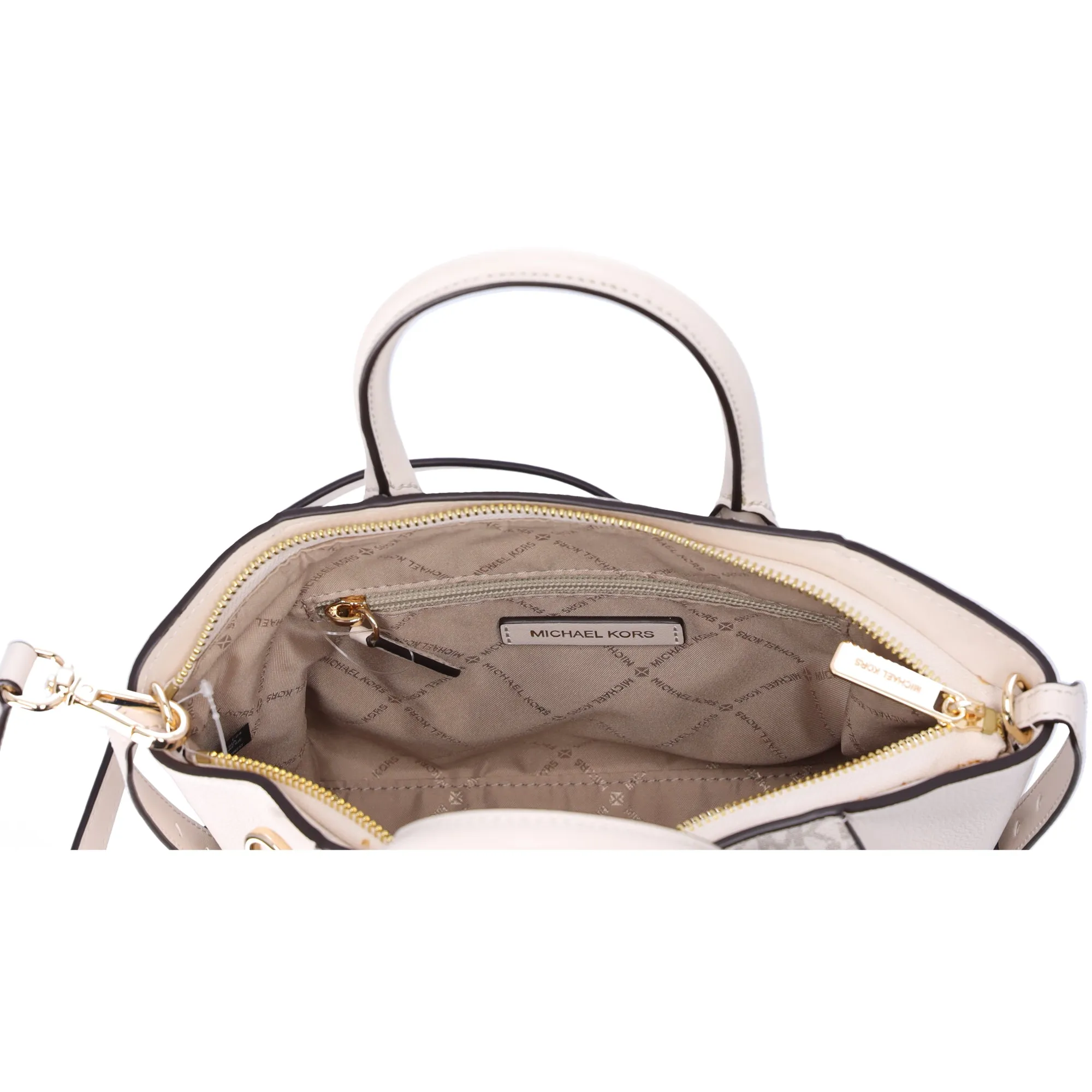 Michael Kors Avril Small Top Zip Satchel Crossbody Light Cream MK Signature sold by Gaby's Bags product image thumbnail 4