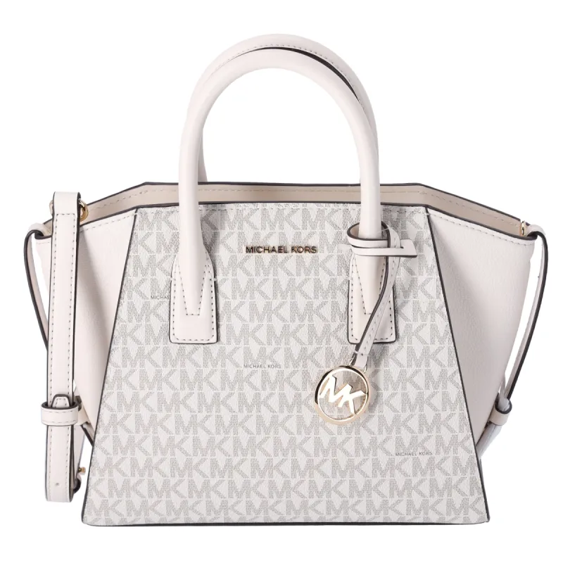 Michael Kors Avril Small Top Zip Satchel Crossbody Light Cream MK Signature sold by Gaby's Bags