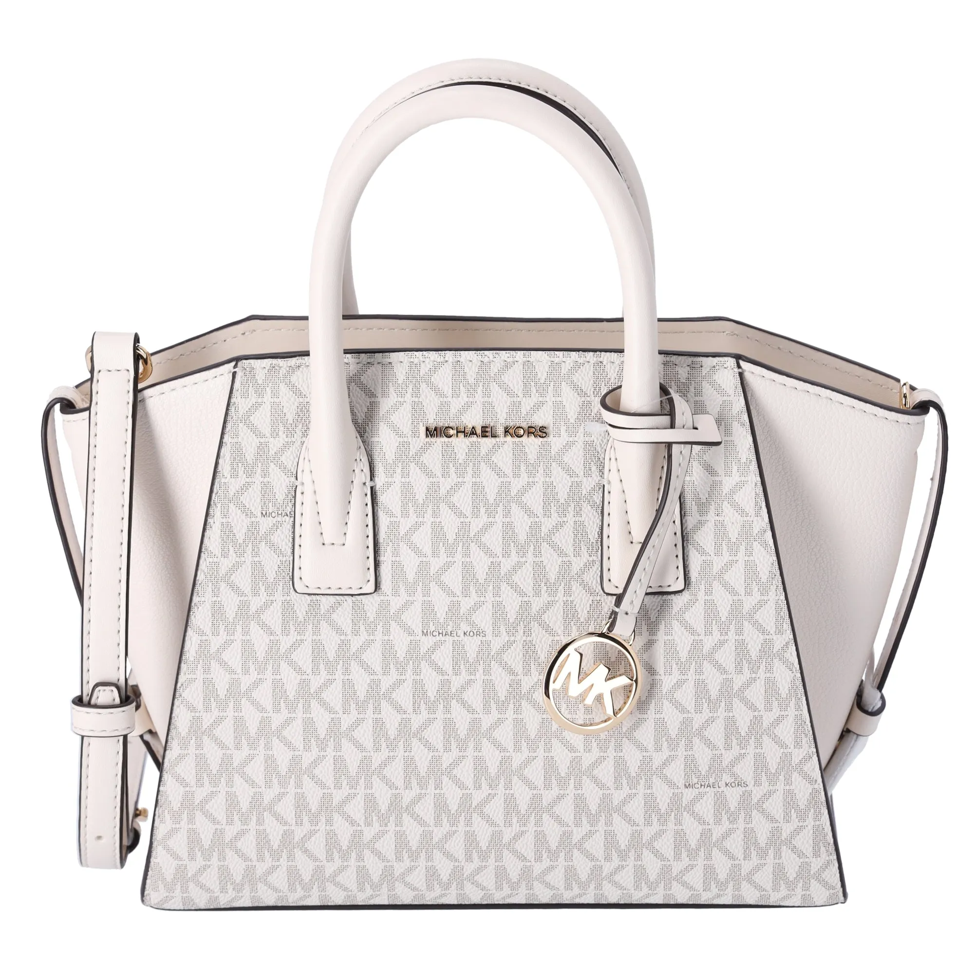 Michael Kors Avril Small Top Zip Satchel Crossbody Light Cream MK Signature sold by Gaby's Bags