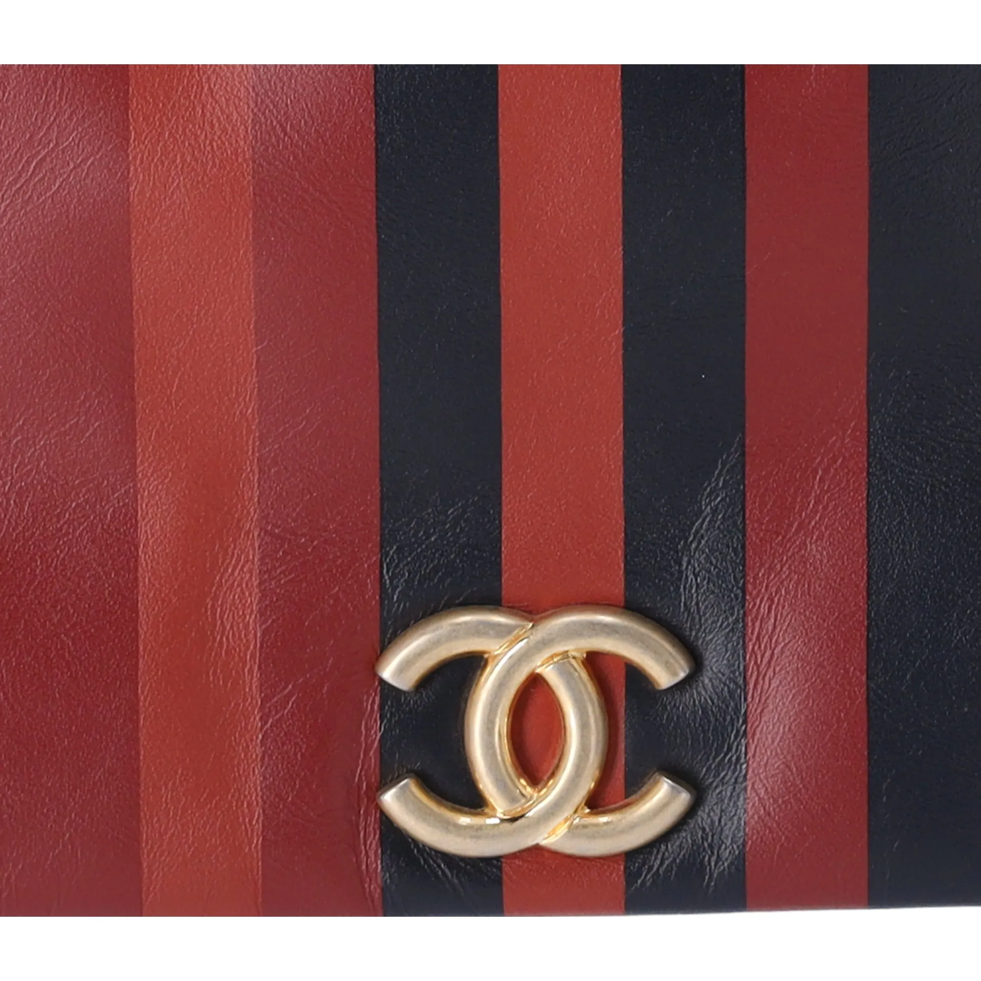 Chanel Paris Greece Black Gold Burgundy Stripe Calfskin CC Flap Clutch sold by Gaby's Bags product image thumbnail 3